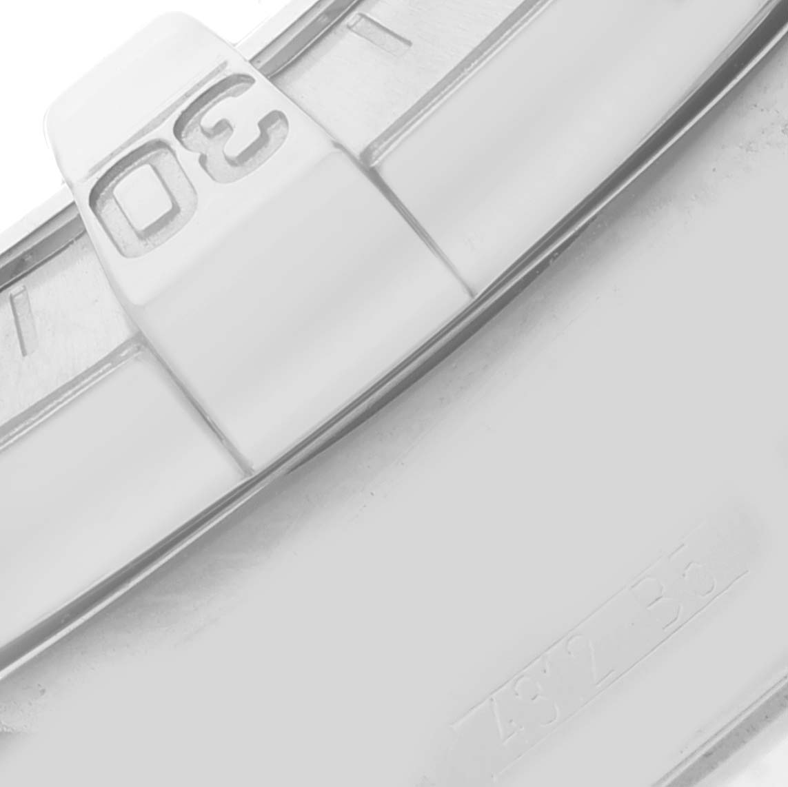 This close-up angle shows the bezel of the Breitling Superocean A13340 Men's Stainless Steel Black Dial A13340 Men's Stainless Steel Black Dial watch, highlighting the "30" marker.