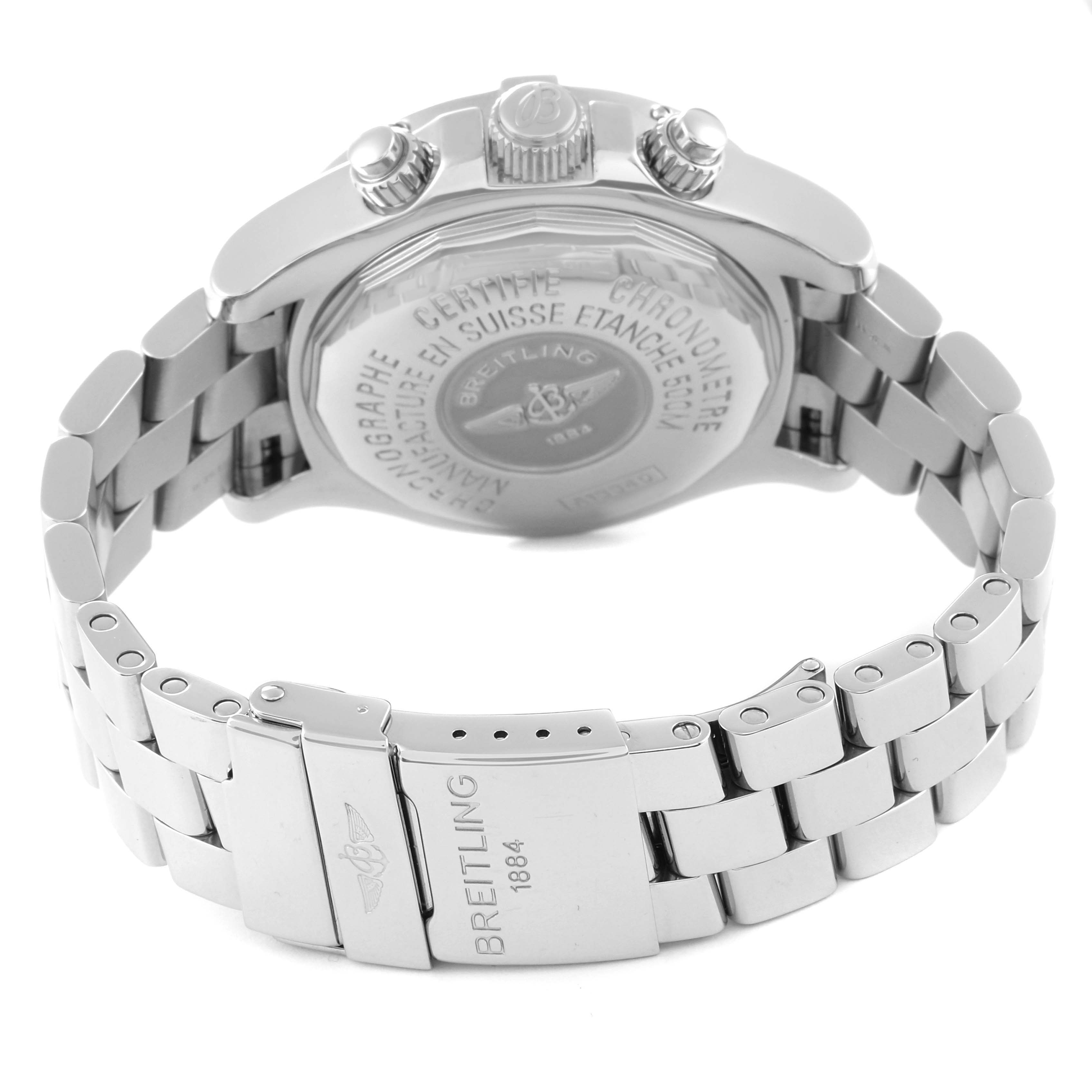 The image shows the back case and bracelet of a Breitling Superocean A13340 Men's Stainless Steel Black Dial A13340 Men's Stainless Steel Black Dial watch from a rear angle.