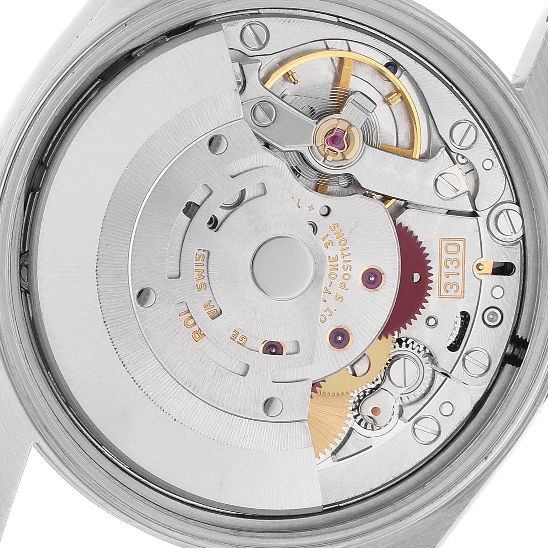 This image shows the internal mechanical movement of a Rolex Air-King 14000M Men's Stainless Steel Black Dial 14000M Men's Stainless Steel Black Dial watch from a top-down angle.