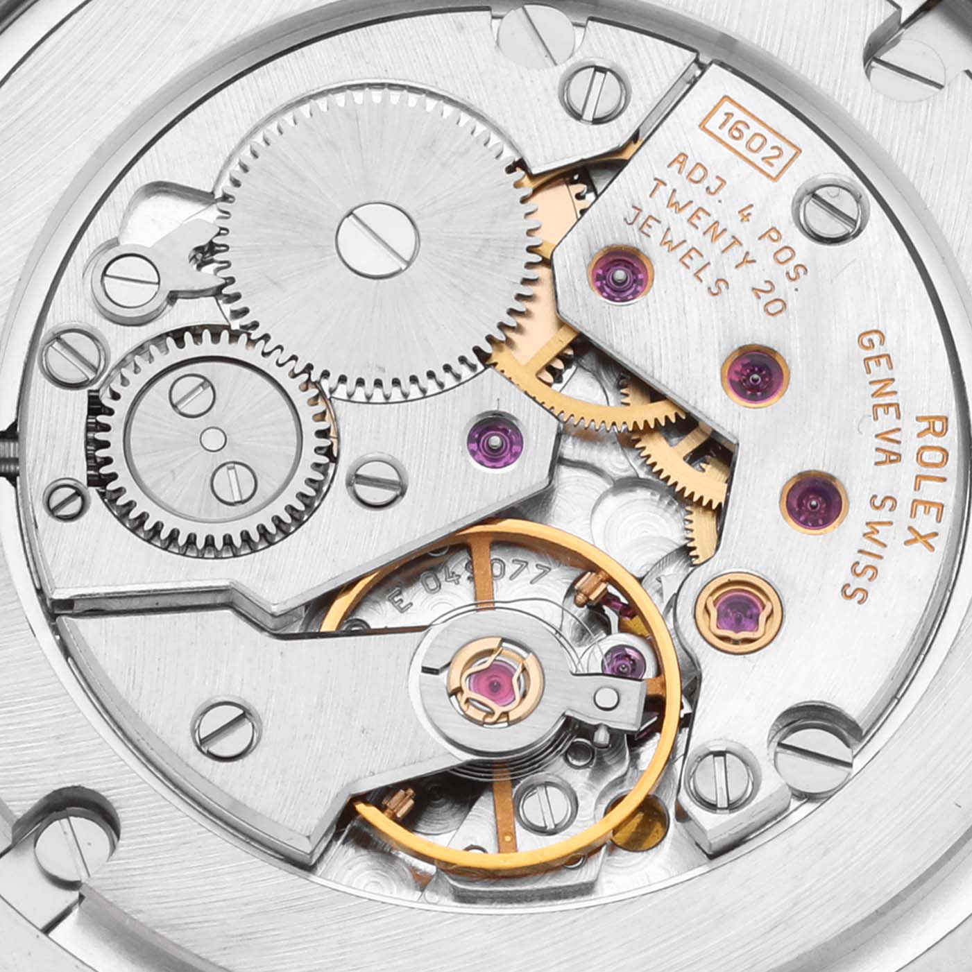 The image shows the inner mechanical movement of a Rolex Cellini 4233/9 Men's Steel and Gold (two tone) White Dial 4233/9 Men's Steel and Gold (two tone) White Dial watch from an overhead angle.