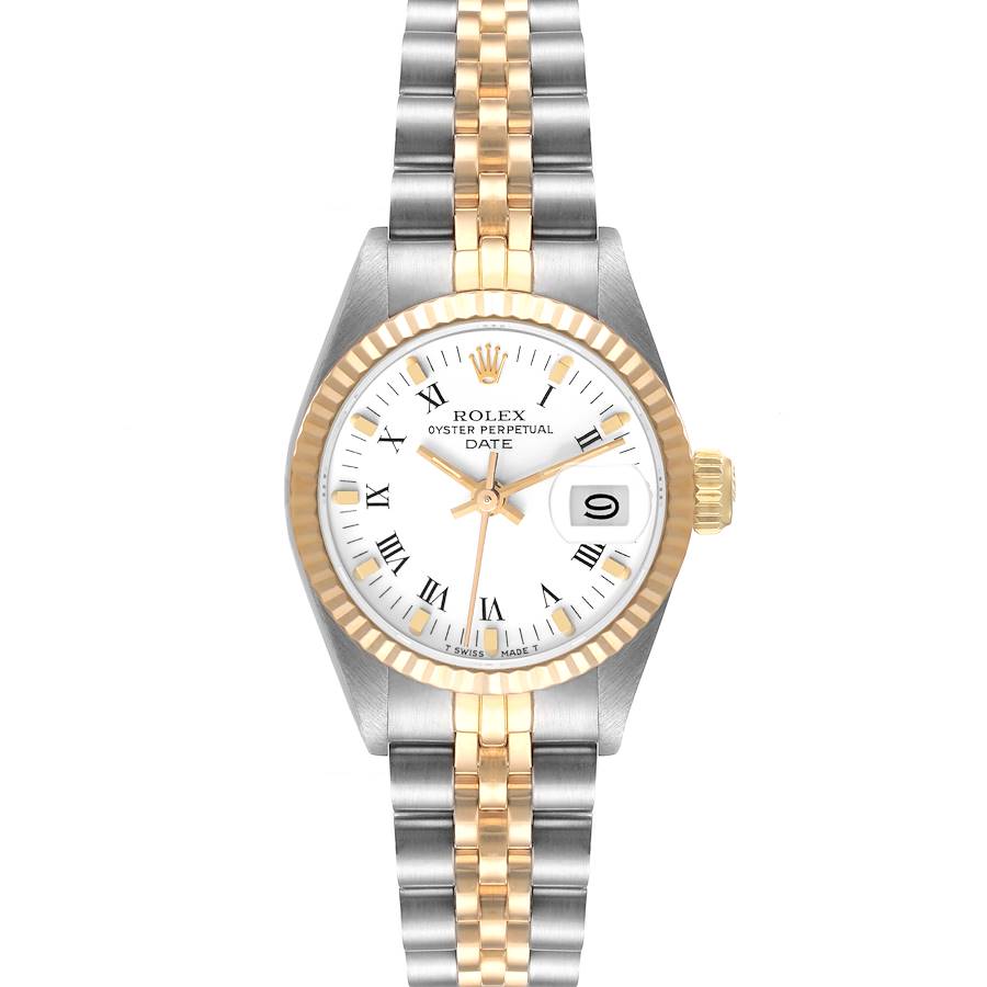 Rolex Date 26mm Steel Yellow Gold White Dial Ladies Watch 69173 SwissWatchExpo