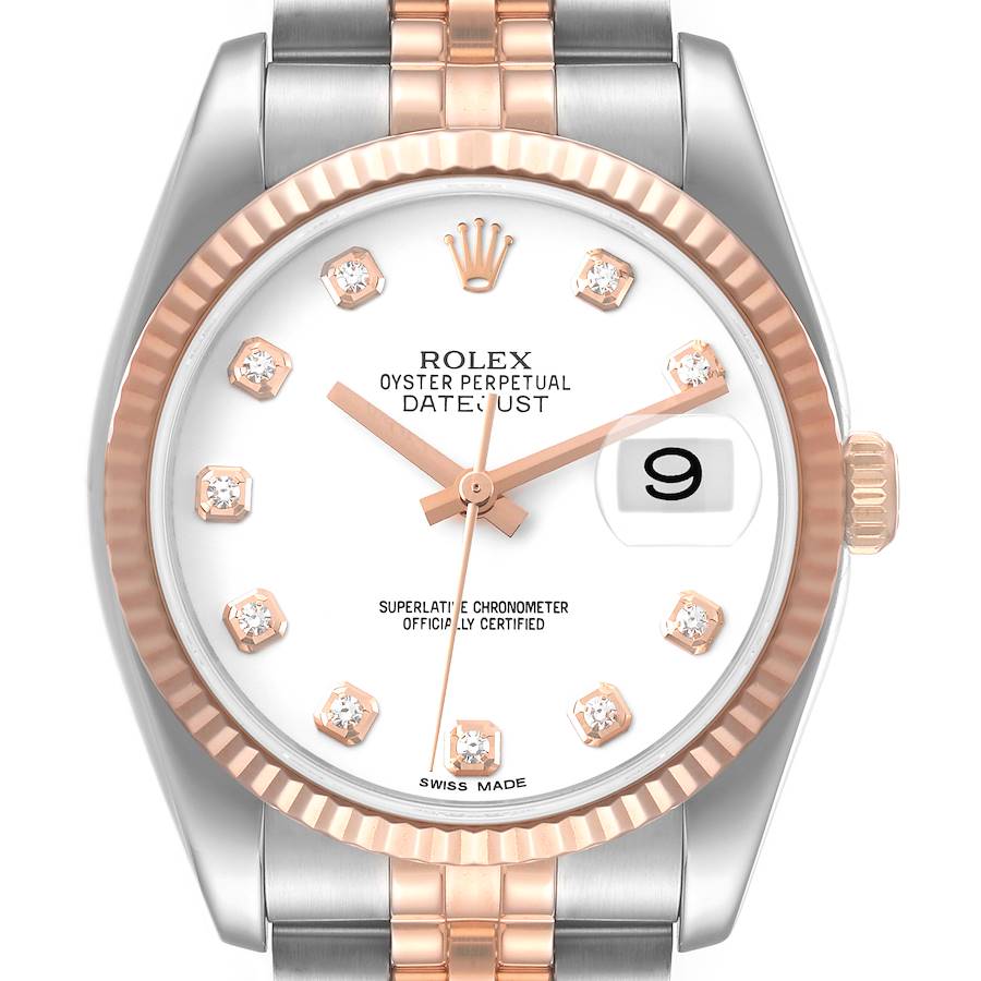 Rolex Datejust 36mm Steel Rose Gold Diamond Mens Watch 116231 SwissWatchExpo