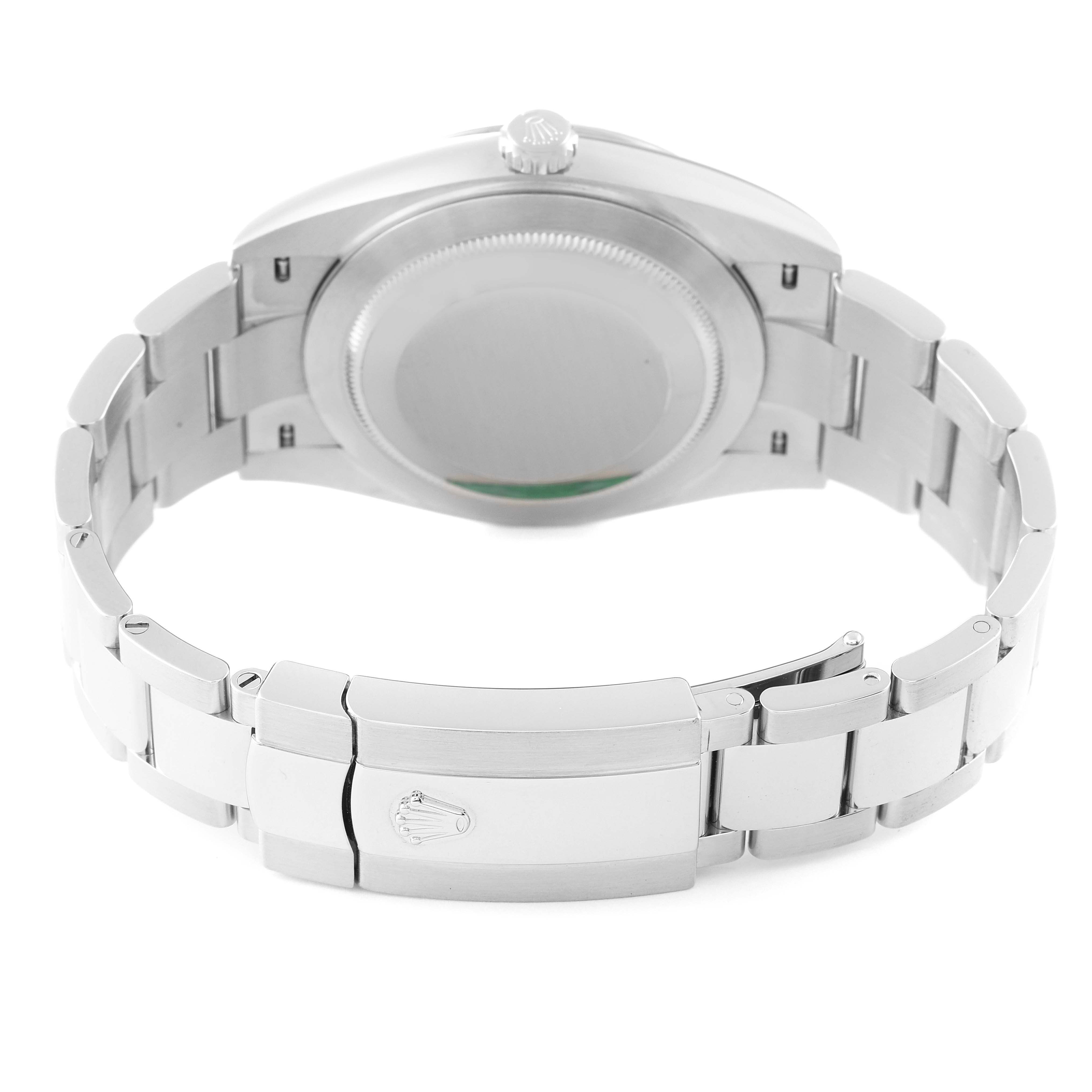 The image shows the back view of a Rolex Datejust 41 126334 Men's Stainless Steel Blue Dial 126334 Men's Stainless Steel Blue Dial watch, highlighting the bracelet and clasp.