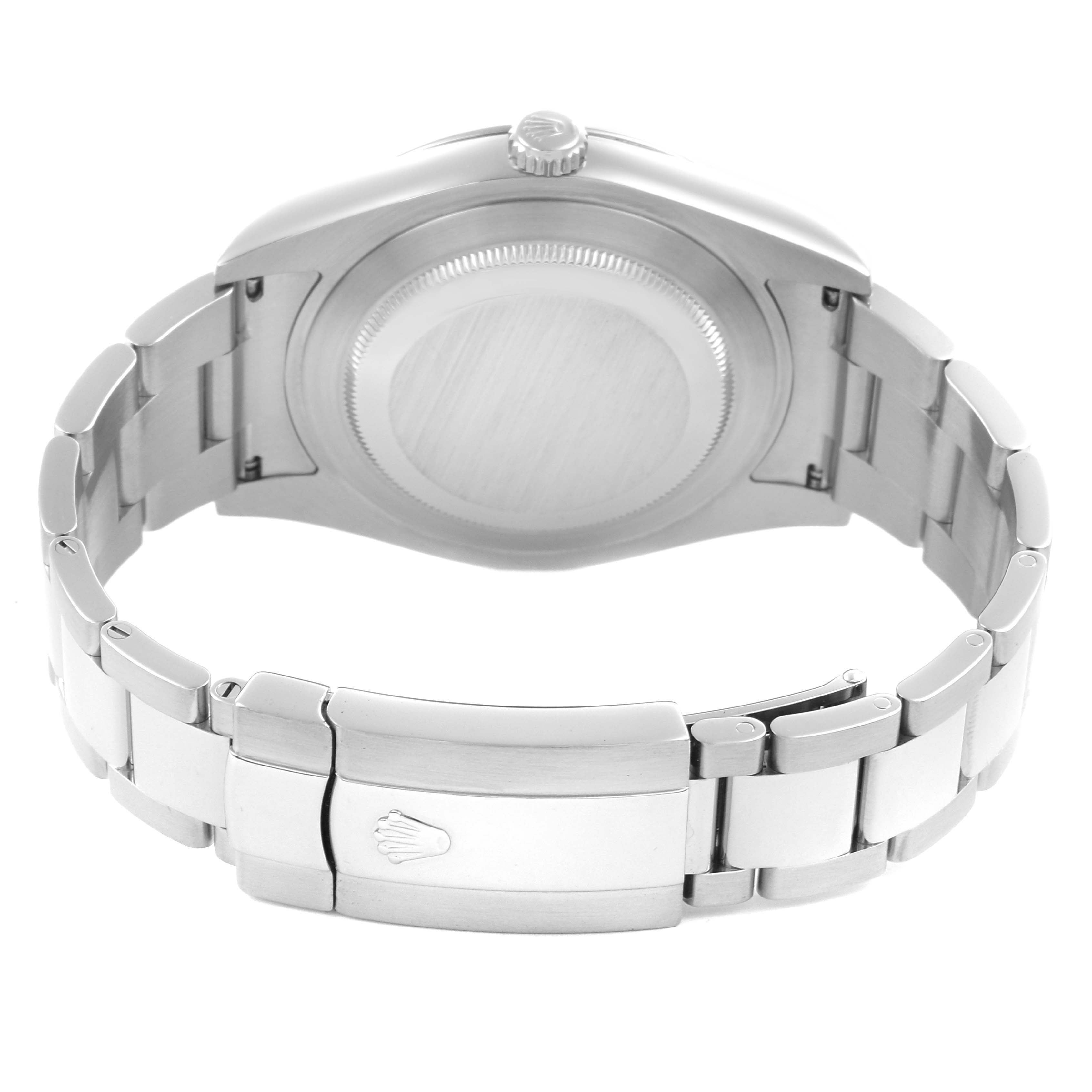 The image shows the back case and bracelet clasp of a Rolex Datejust 41 116300 Men
s Stainless Steel Blue Dial 116300 Men
s Stainless Steel Blue Dial watch from a rear angle.