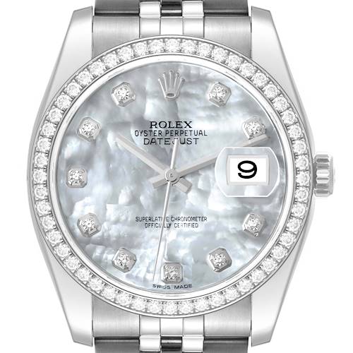 Photo of Rolex Datejust MOP Diamond Dial Bezel Steel Mens Watch 116244