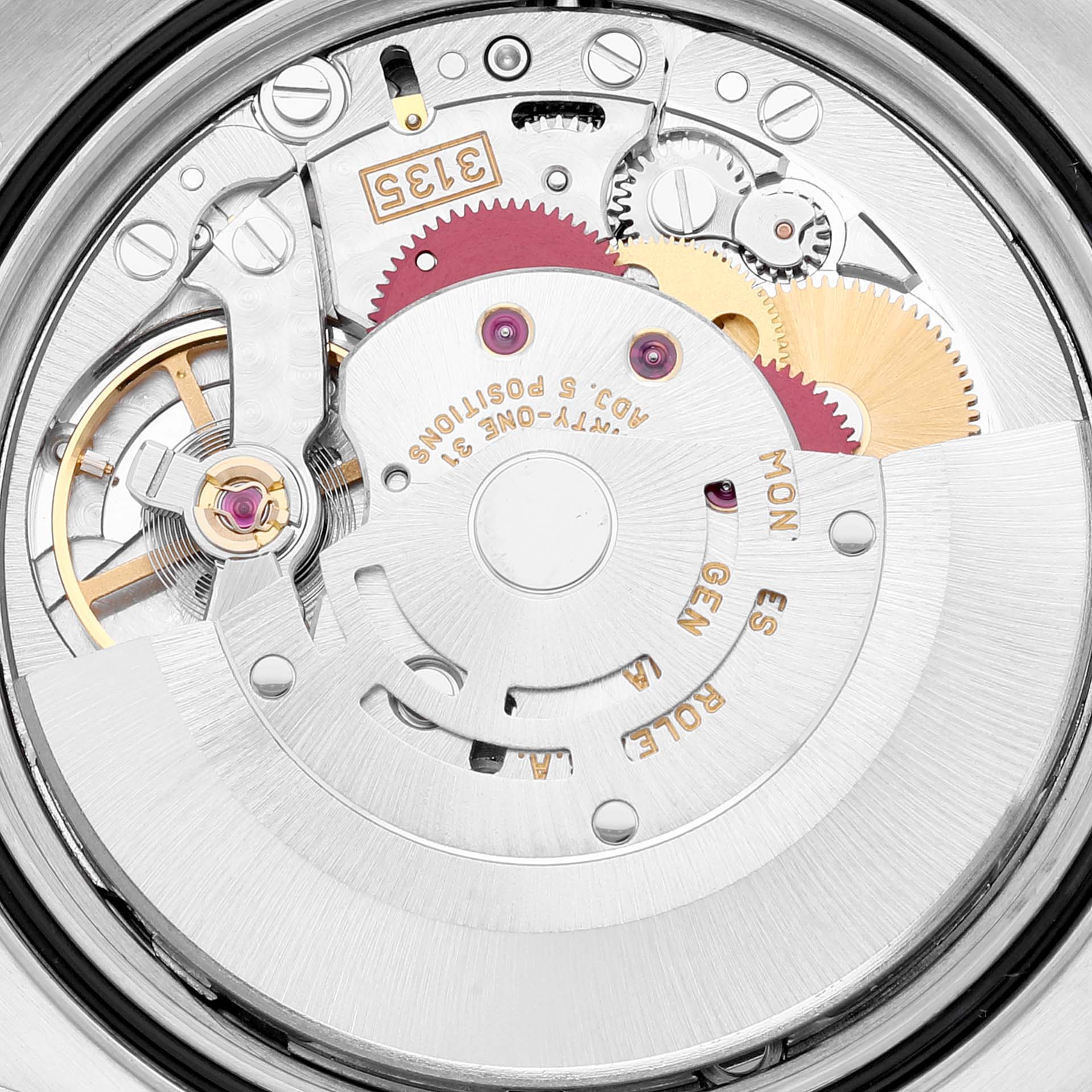 This image shows a close-up view of the internal movement mechanism of the Rolex Datejust 16233 Men's Stainless Steel Champagne Dial 16233 Men's Stainless Steel Champagne Dial watch model.