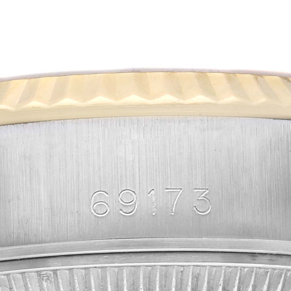 The image shows a close-up of the Rolex Datejust 69173 Women's Steel and Gold (two tone) Champagne Dial 69173 Women's Steel and Gold (two tone) Champagne Dial's bezel and case, featuring the model number "69173."