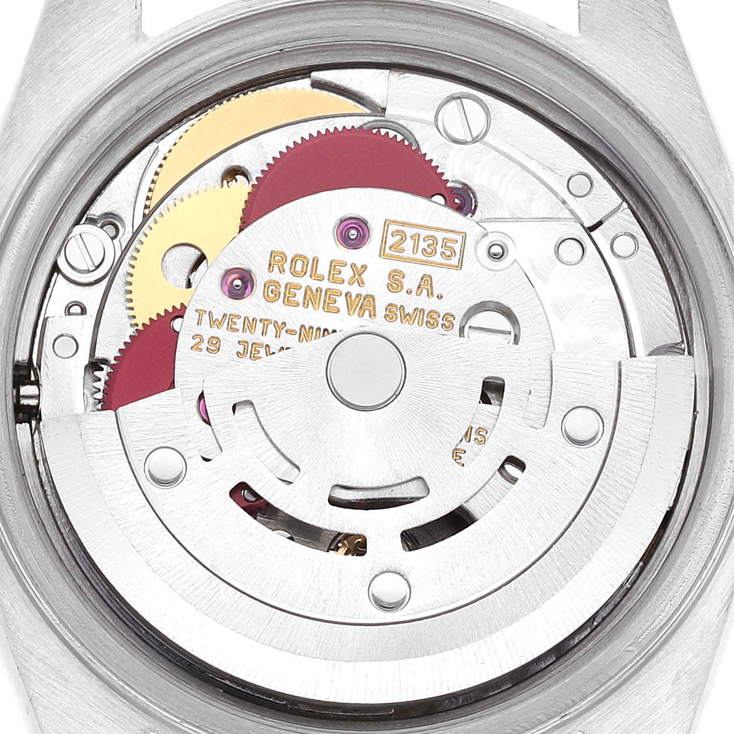 The image shows the movement mechanism of a Rolex Datejust 69173 Women's Stainless Steel Champagne Dial 69173 Women's Stainless Steel Champagne Dial watch from a top-down angle.
