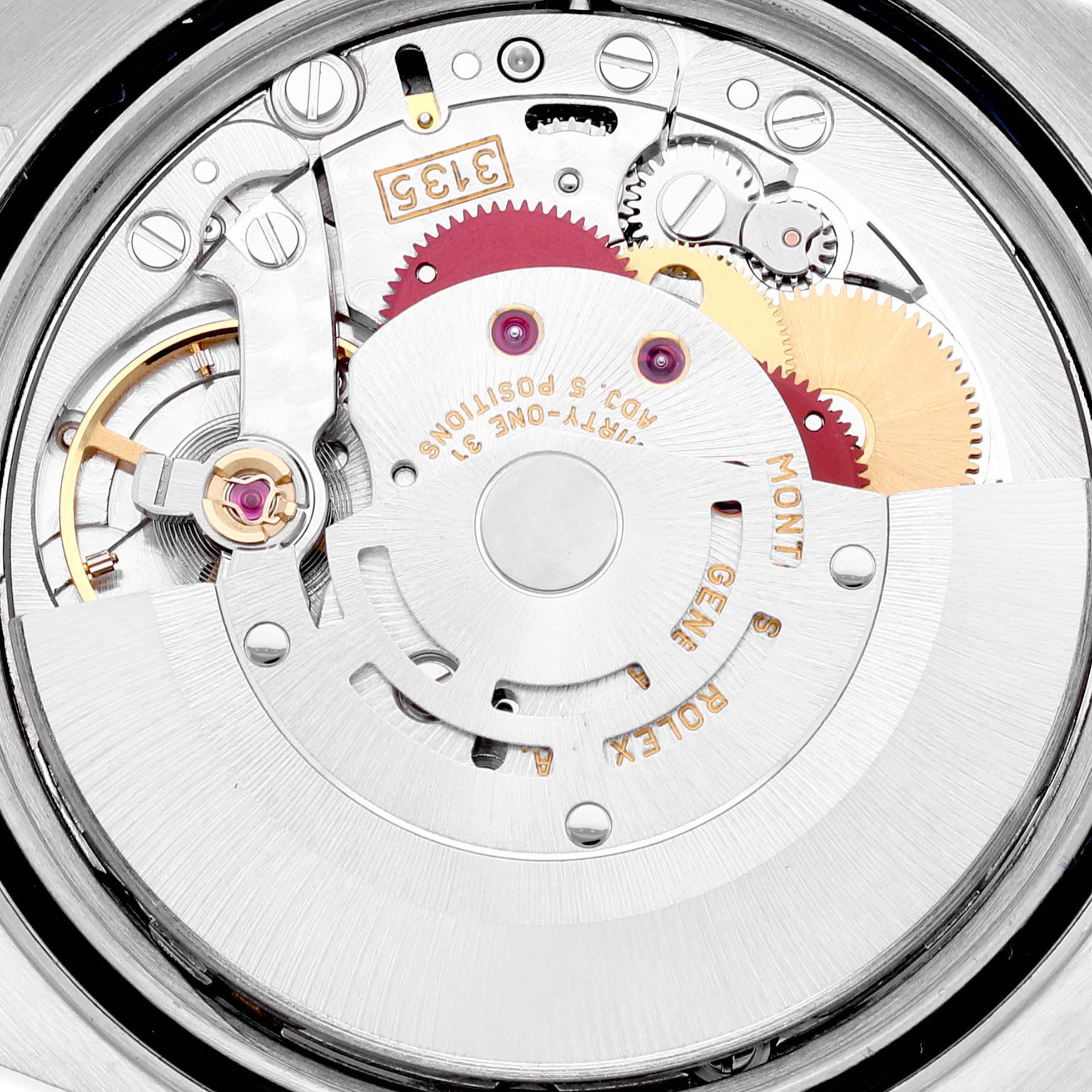 The image displays a close-up view of the movement mechanism of a Rolex Datejust 16233 Men's Steel and Gold (two tone) Champagne Dial 16233 Men's Steel and Gold (two tone) Champagne Dial watch.