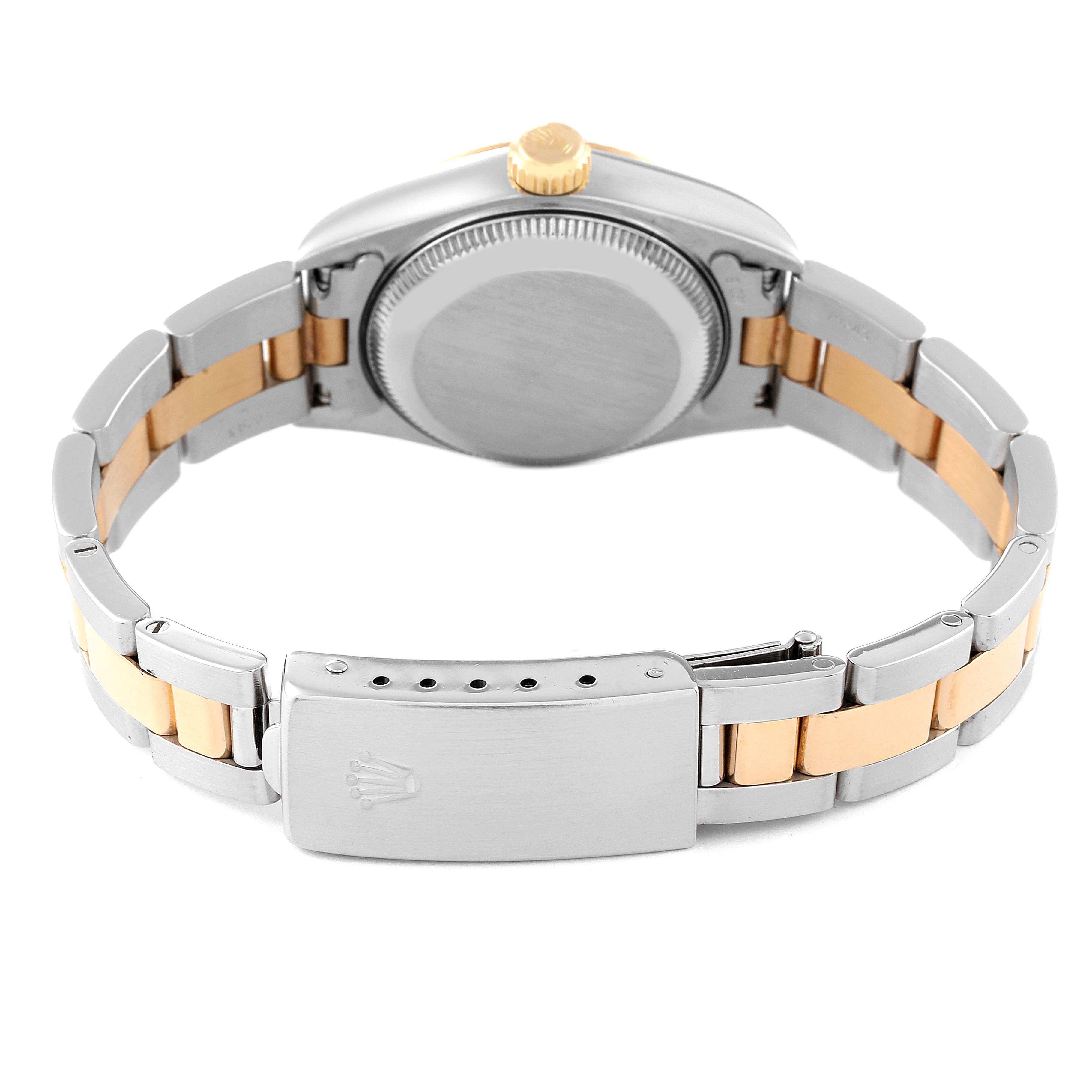 The image shows the back of a Rolex Datejust 69173 Women's Steel and Gold (two tone) Champagne Dial 69173 Women's Steel and Gold (two tone) Champagne Dial watch, highlighting the case back, bracelet, and clasp.