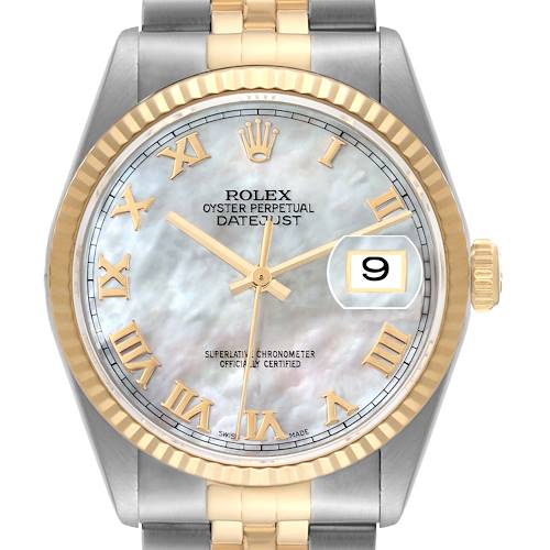 Photo of Rolex Datejust Steel Yellow Gold Mother of Pearl Dial Mens Watch 16233