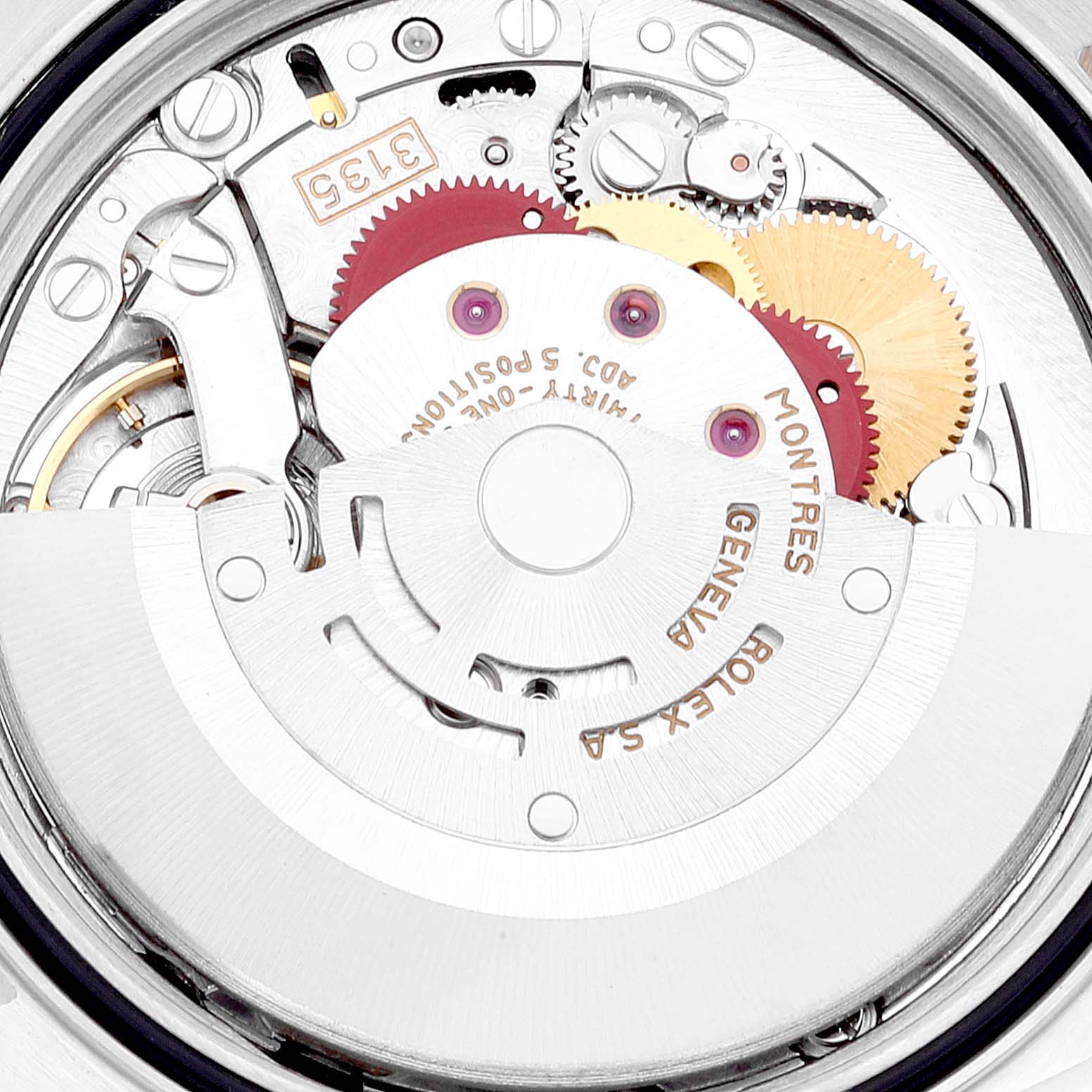 This image shows a close-up view of the internal mechanism of a Rolex Turn-o-Graph 16263 Men
s Steel and Gold (two tone) Black Dial 16263 Men
s Steel and Gold (two tone) Black Dial watch.