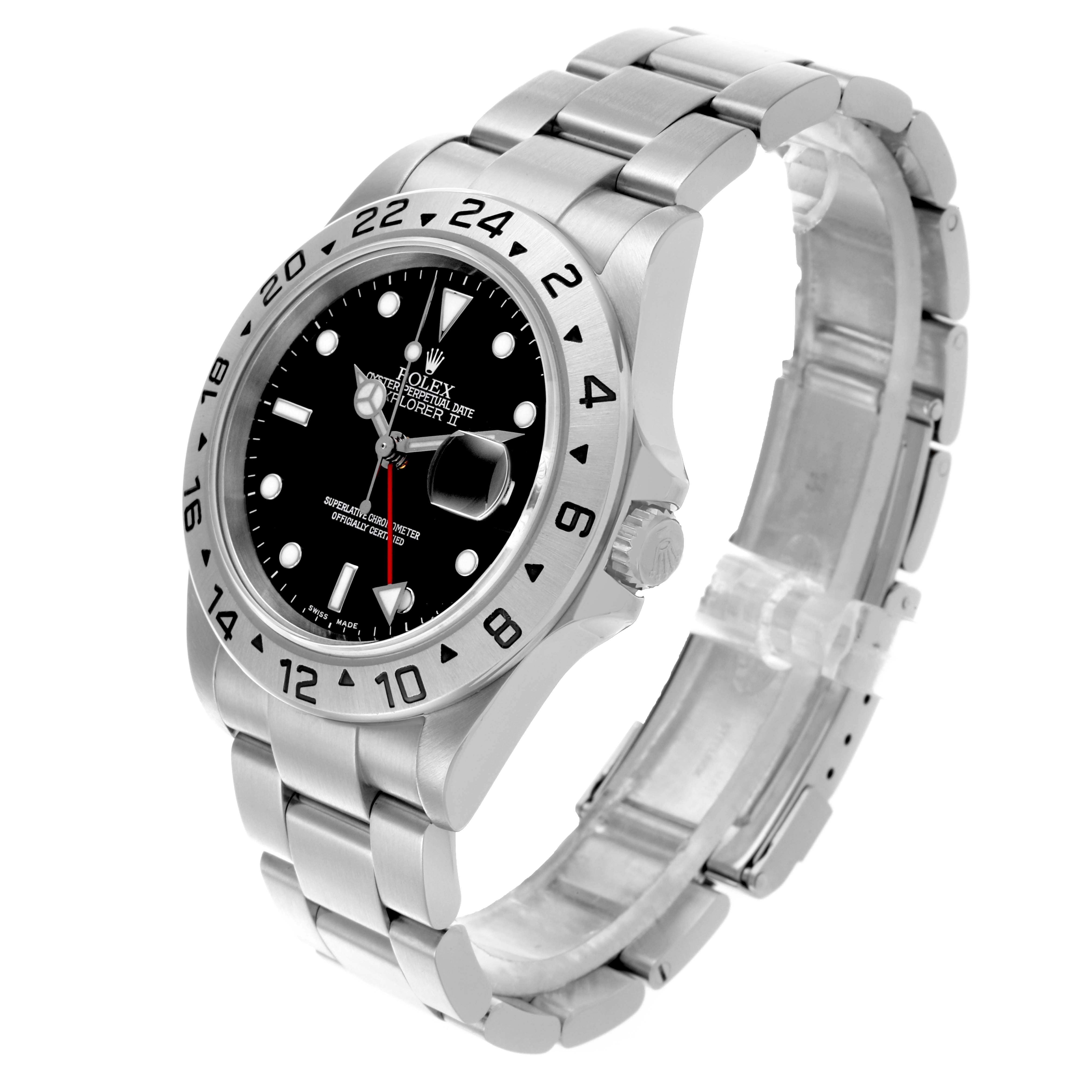 The Rolex Explorer 16570 Men
s Stainless Steel Black Dial 16570 Men
s Stainless Steel Black Dial model is shown at a three-quarter angle, displaying the bezel, dial, crown, and bracelet.