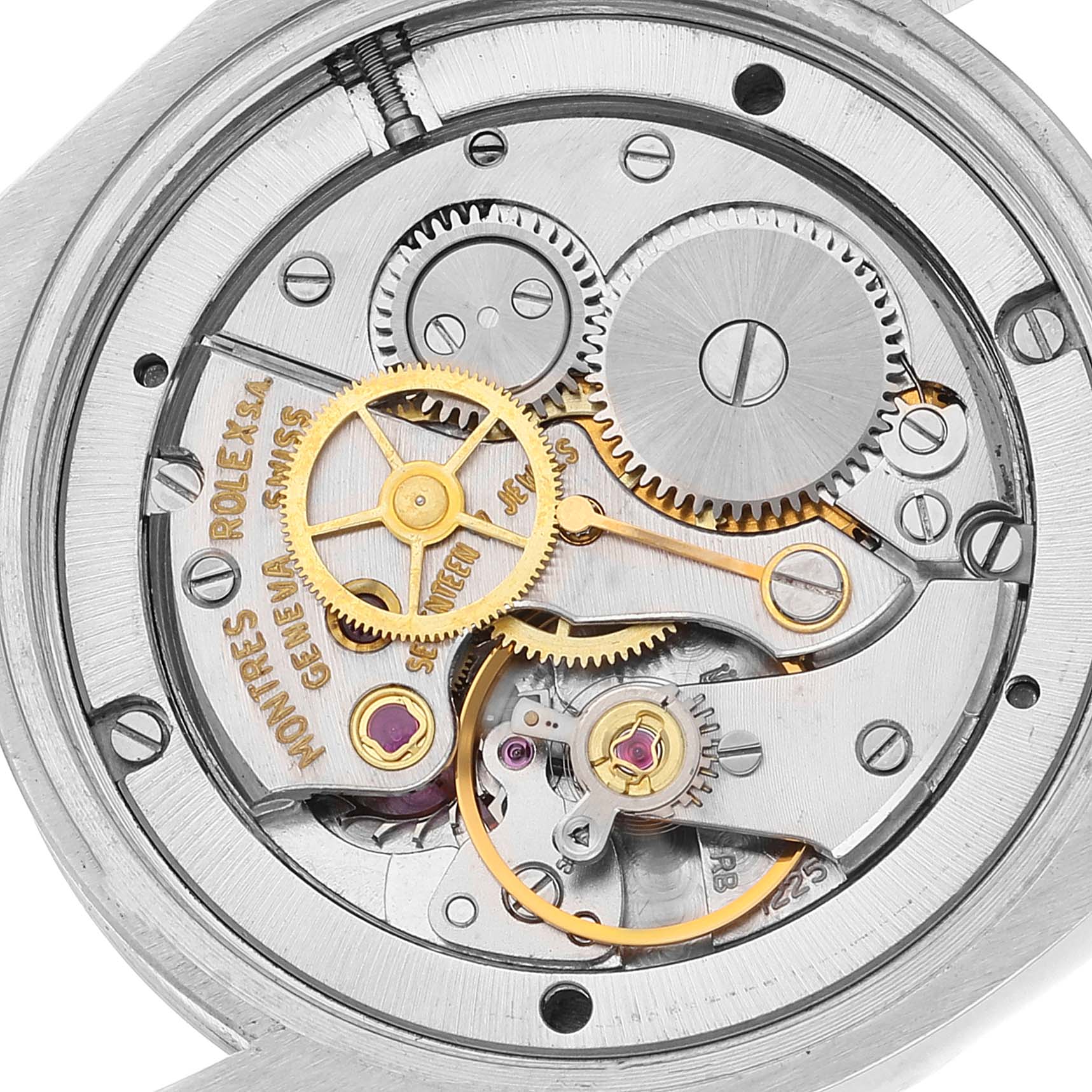 The image shows the intricate inner mechanism of the Vintage Collection Rolex watch.
