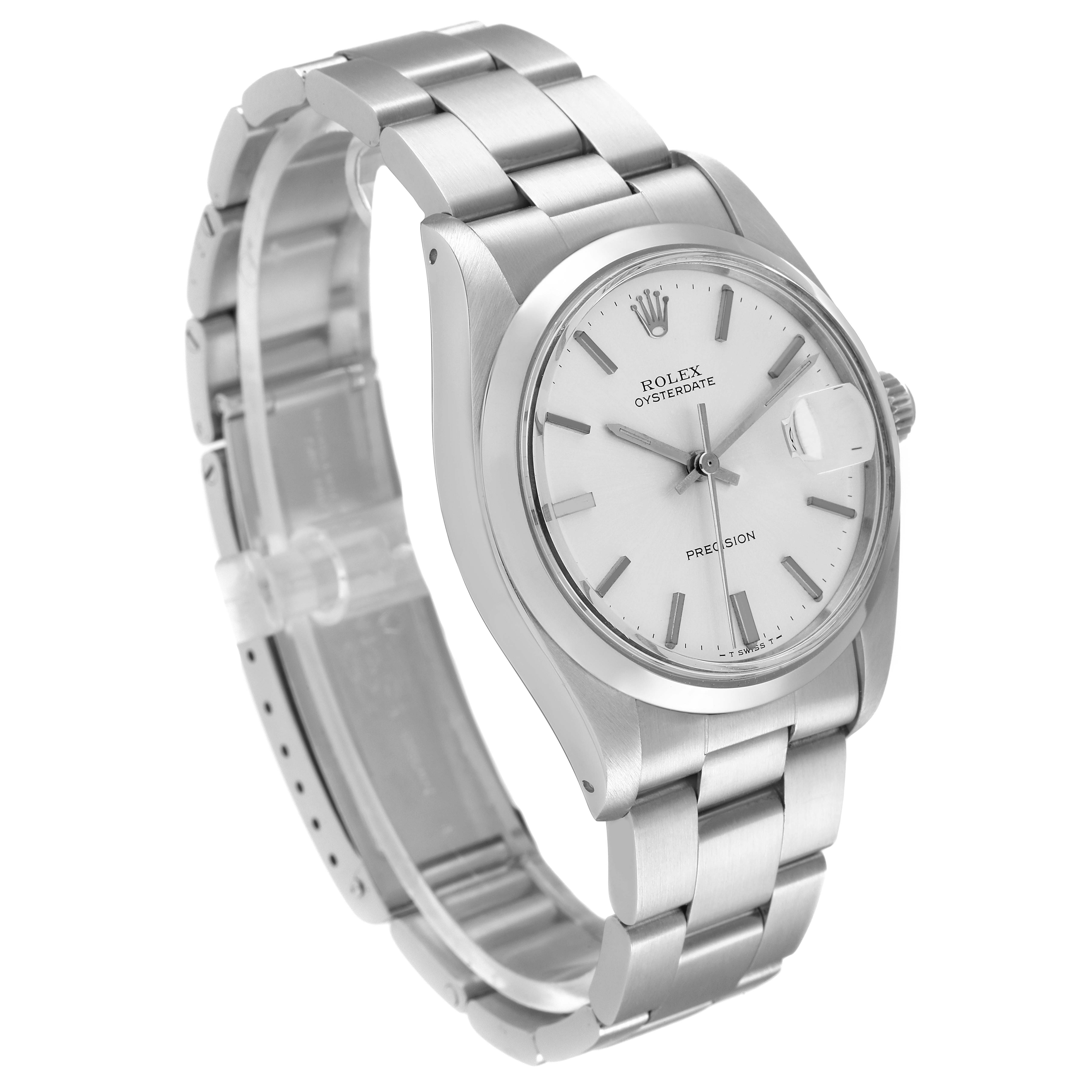 The image shows a side angle view of the Rolex Vintage Collection 6694 Men
s Stainless Steel Silver Dial 6694 Men
s Stainless Steel Silver Dial watch, highlighting the dial, bracelet, and part of the clasp.