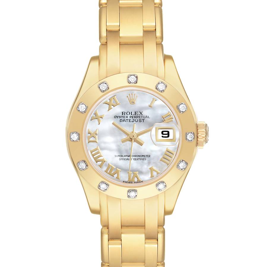 Rolex Pearlmaster 18K Yellow Gold Mother of Pearl Diamond Ladies Watch 80318 Box Papers SwissWatchExpo