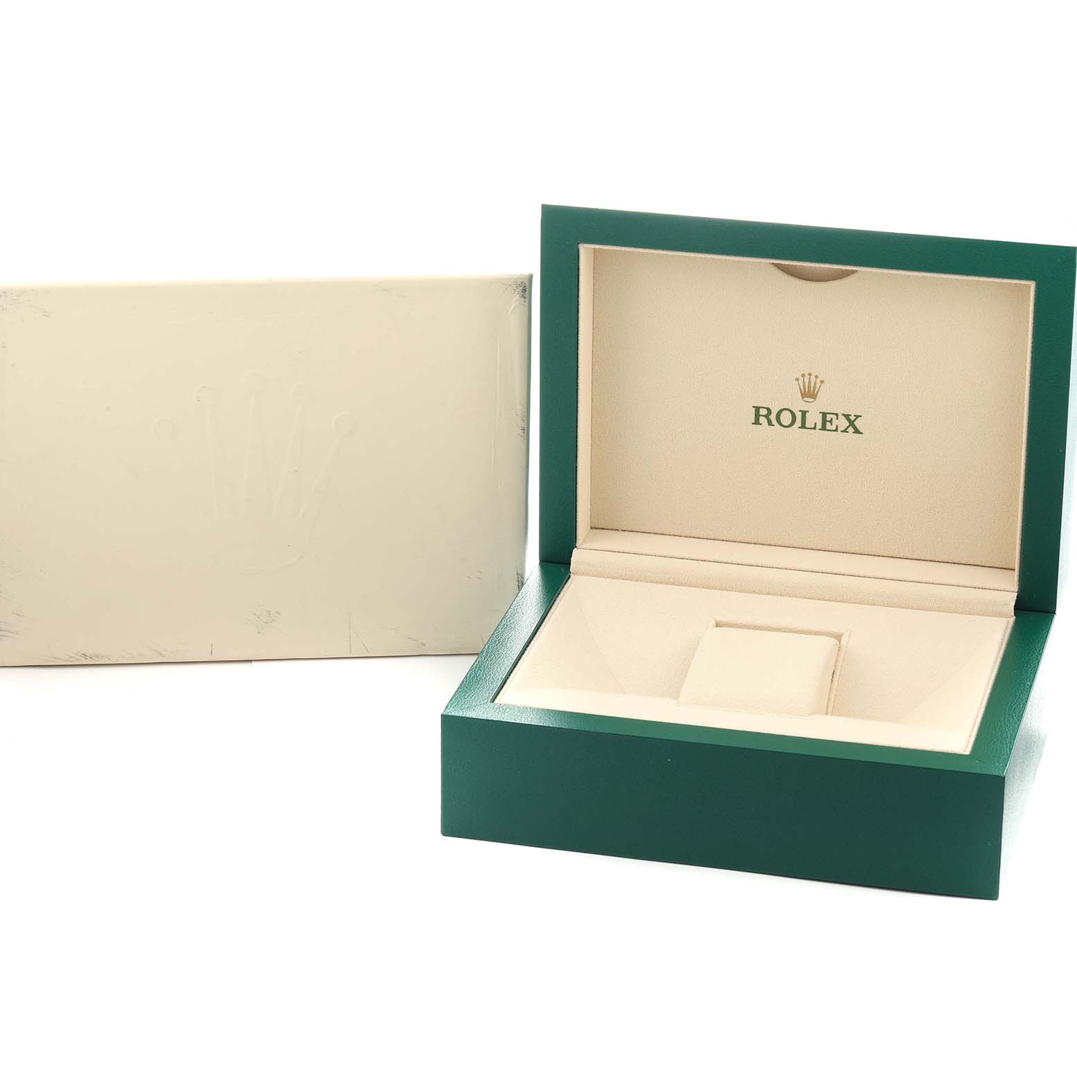 The image shows an open Rolex Sea-Dweller 116660 Men
s Stainless Steel Black Dial box from a front angle, with the outer box beside it.