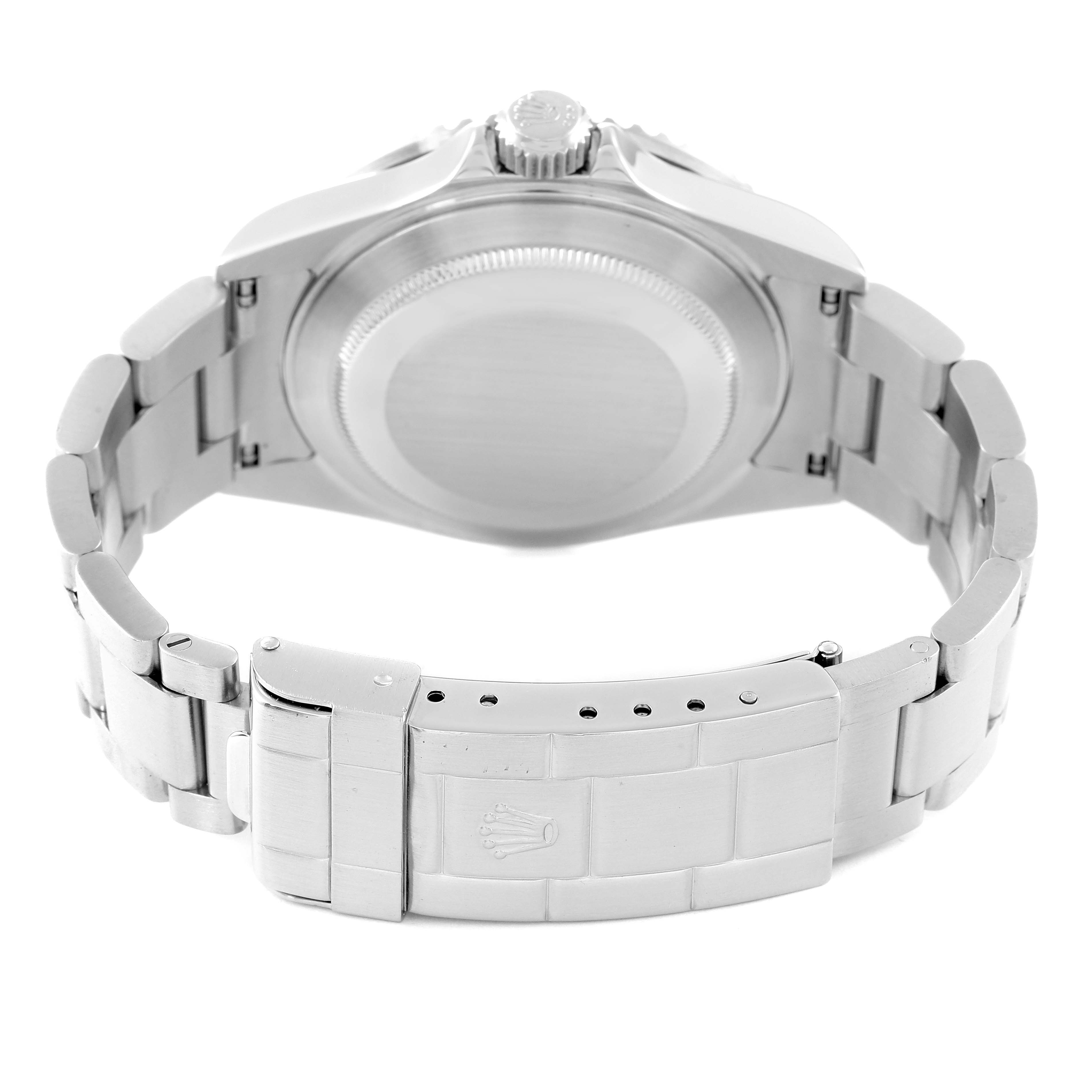 The image shows the back of the case and bracelet of a Rolex Submariner 16610LV Men's Stainless Steel Black Dial 16610LV Men's Stainless Steel Black Dial watch from a rear angle.