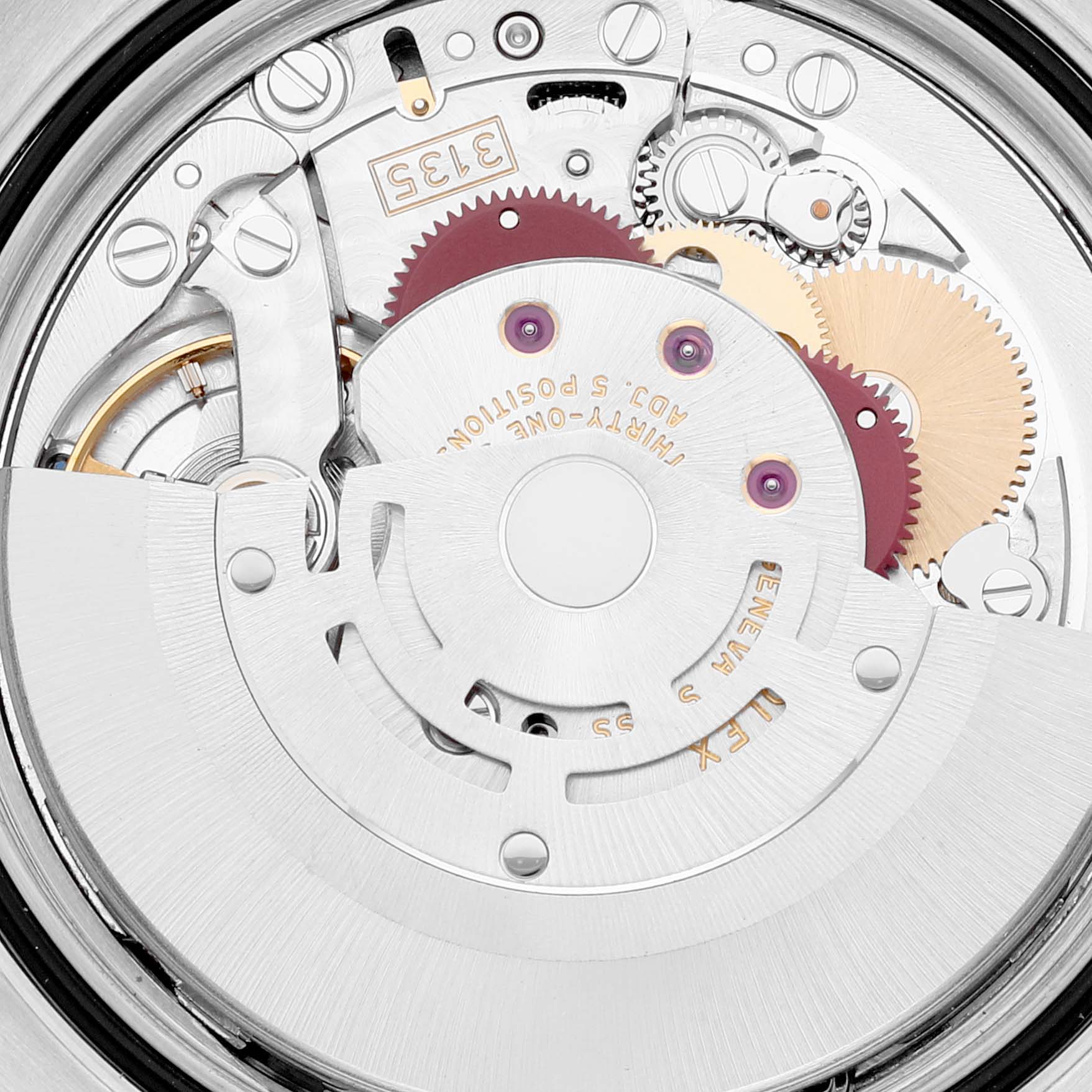 This close-up image shows the internal mechanism of a Rolex Turn-o-Graph 116264 Men
s Stainless Steel White Dial 116264 Men
s Stainless Steel White Dial watch.