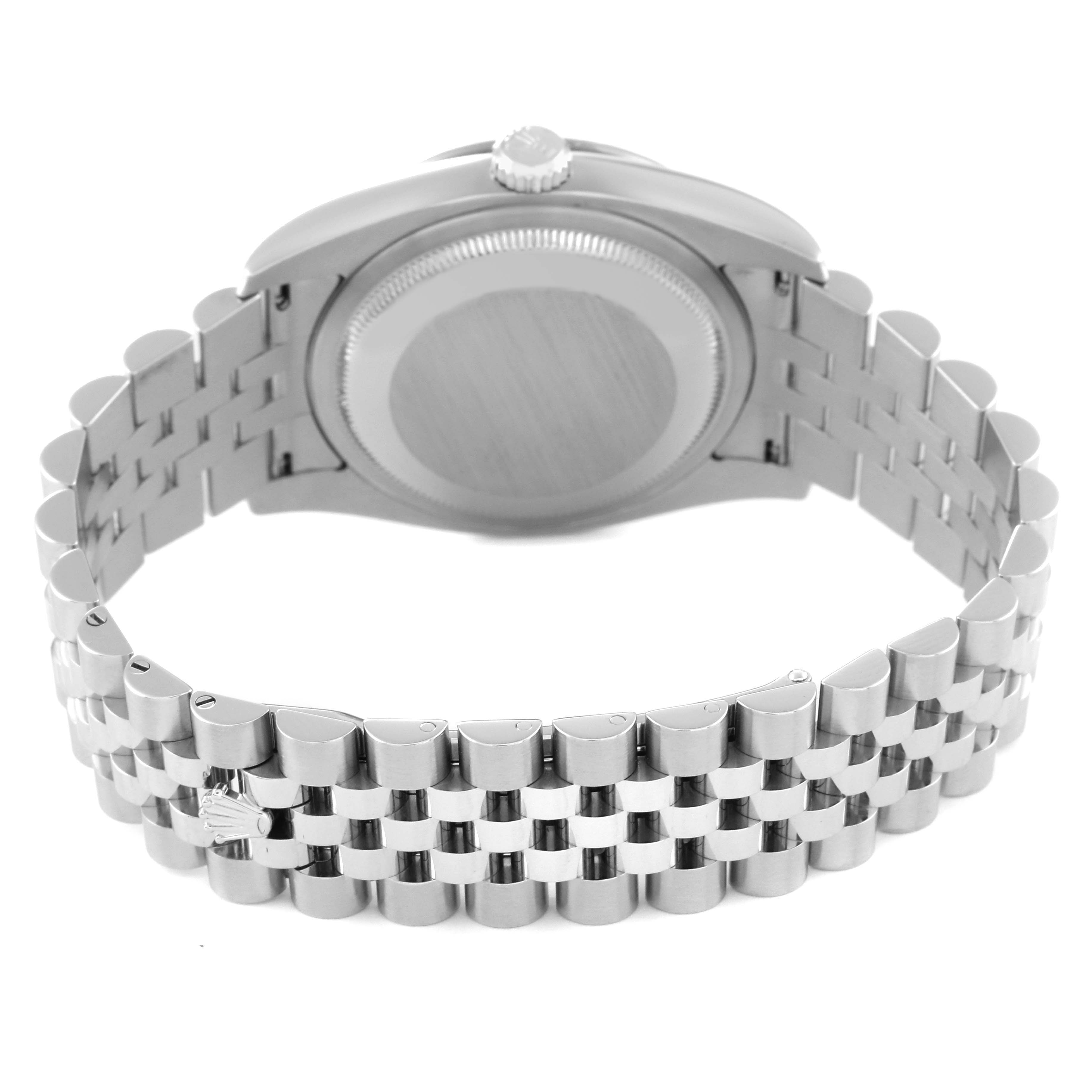 The image shows the back case and bracelet of the Rolex Turn-o-Graph 116264 Men
s Stainless Steel White Dial 116264 Men
s Stainless Steel White Dial watch viewed from the rear.