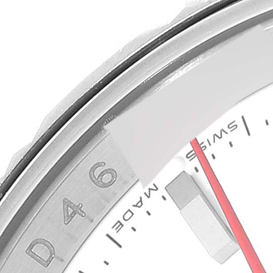 This close-up image shows the bezel and part of the dial of a Rolex Turn-o-Graph 116264 Men
s Stainless Steel White Dial 116264 Men
s Stainless Steel White Dial watch.