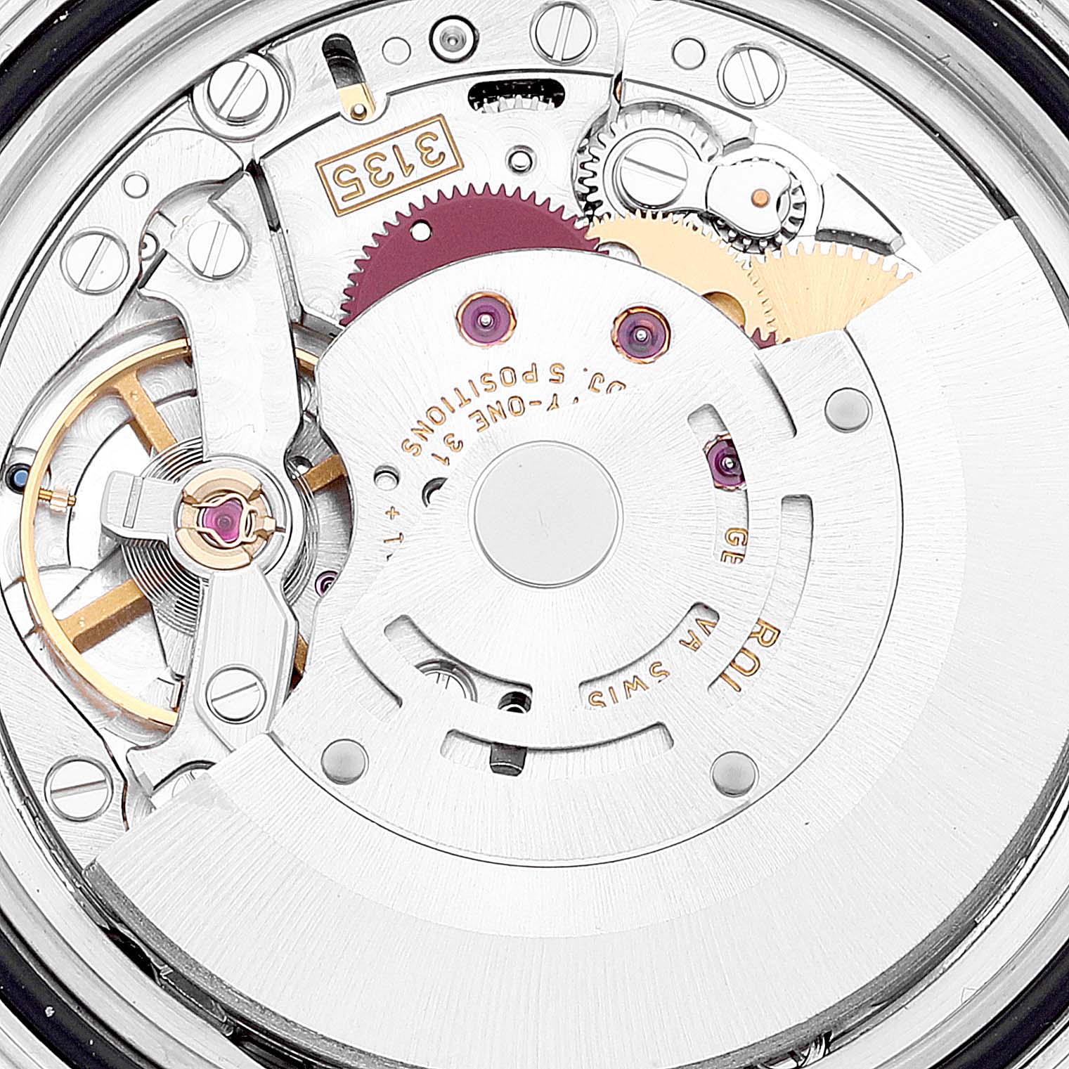 The image shows a close-up of the movement mechanism of a Rolex Yacht-Master 16622 Men's Stainless Steel Silver Dial 16622 Men's Stainless Steel Silver Dial watch.
