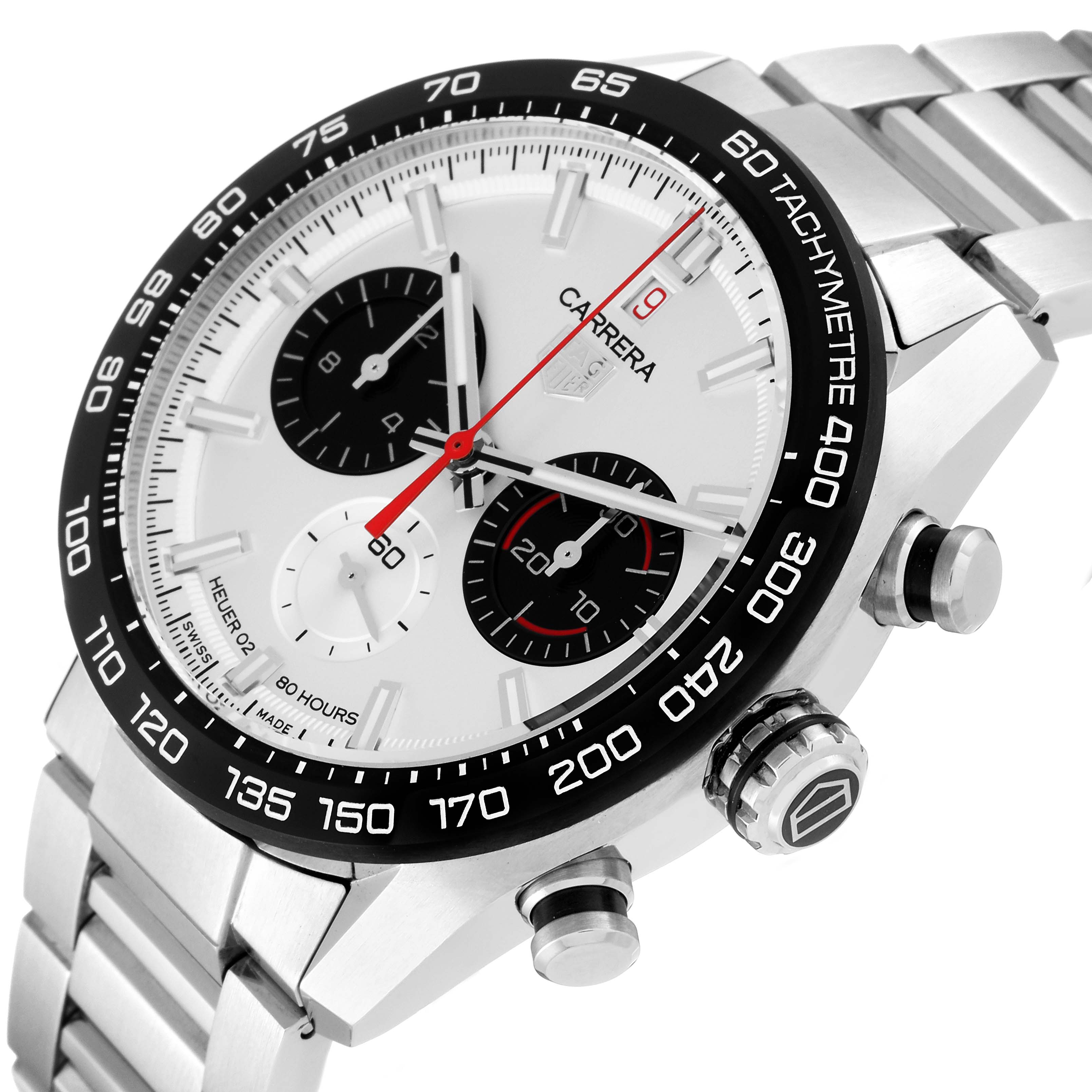 The image shows the Tag Heuer Carrera Limited Edition watch at an angle, featuring the dial, bezel, and part of the bracelet.