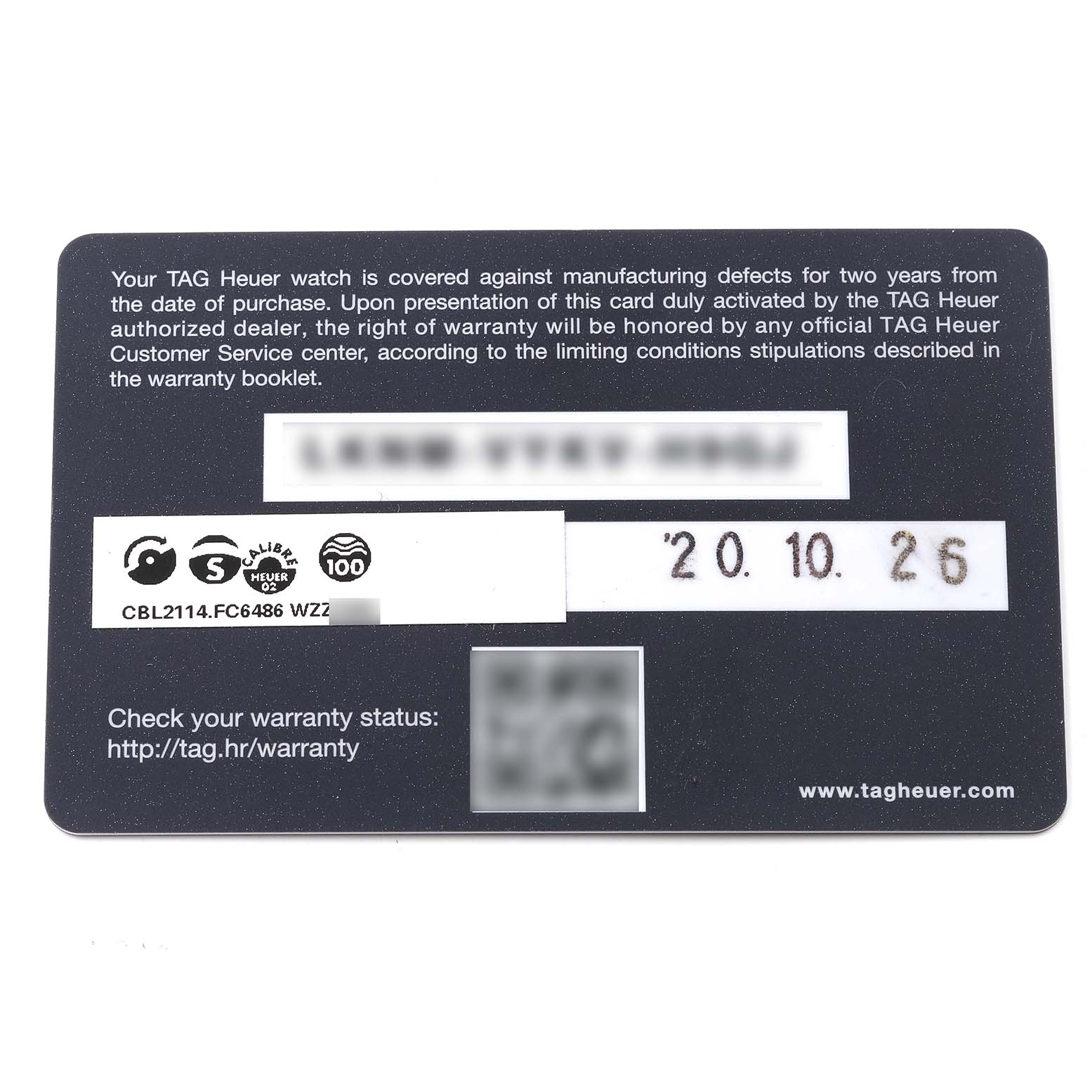 This image shows a warranty card for the Tag Heuer Monaco CBL2114.FC6486 Men's Stainless Steel Red Dial CBL2114.FC6486 Men's Stainless Steel Red Dial model watch.