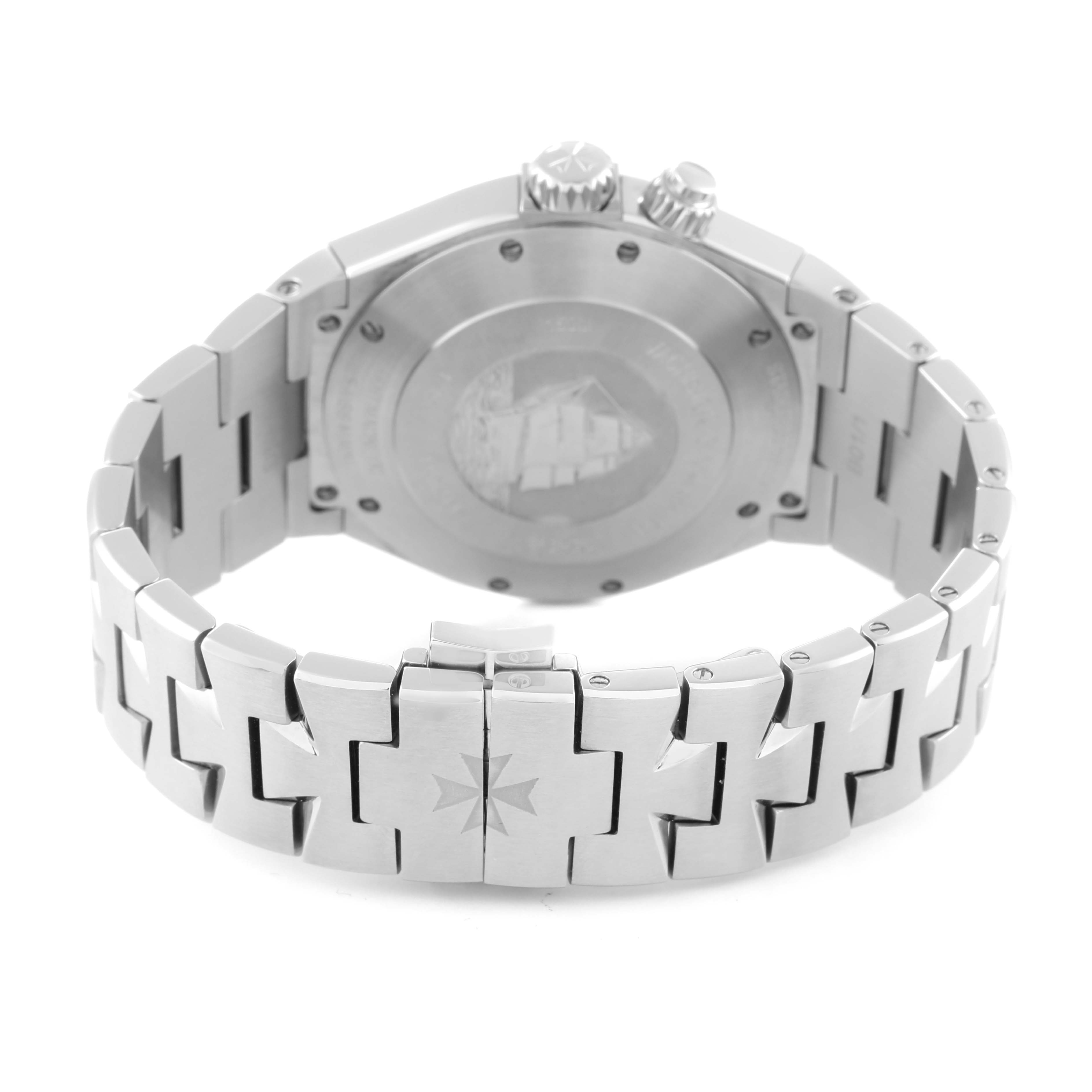 The image shows the back and bracelet of the Vacheron Constantin Overseas 47450/B01A-9226 Men
s Stainless Steel Silver Dial 47450/B01A-9226 Men
s Stainless Steel Silver Dial model watch.