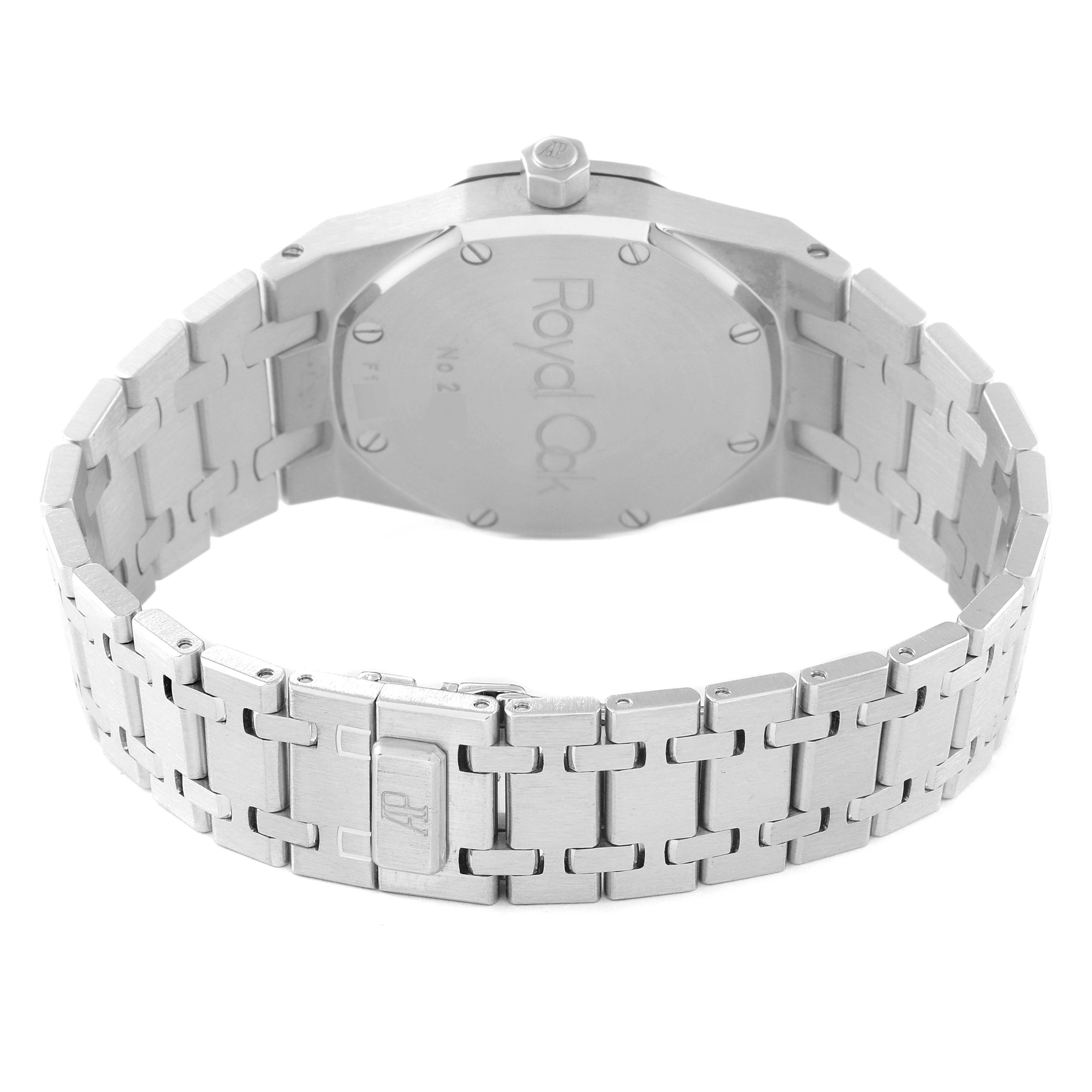 The image shows the back side and bracelet of a Royal Oak watch by Audemars Piguet.