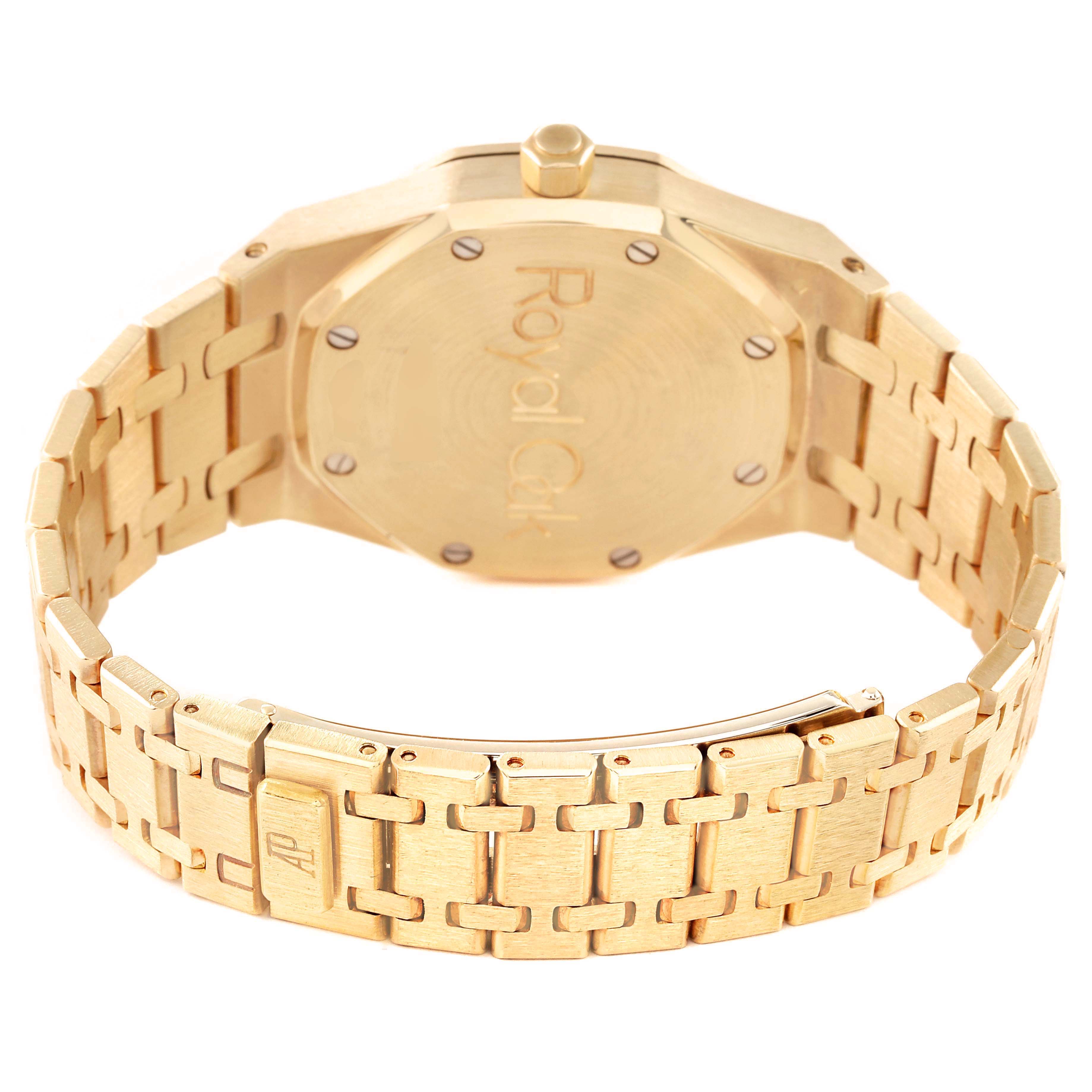 This image shows the back and bracelet of a Royal Oak watch by Audemars Piguet with its signature design elements.