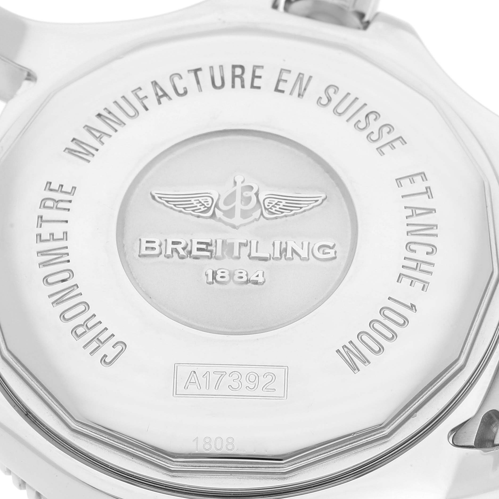 This image shows the back case of a Breitling Superocean A17392D8/C910 Men's Stainless Steel Blue Dial A17392D8/C910 Men's Stainless Steel Blue Dial watch.