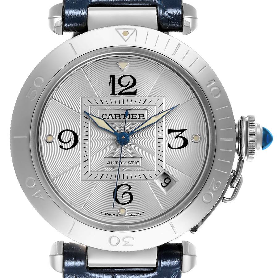 Cartier Pasha 38mm Silver Dial Automatic Steel Mens Watch W31059H3 SwissWatchExpo