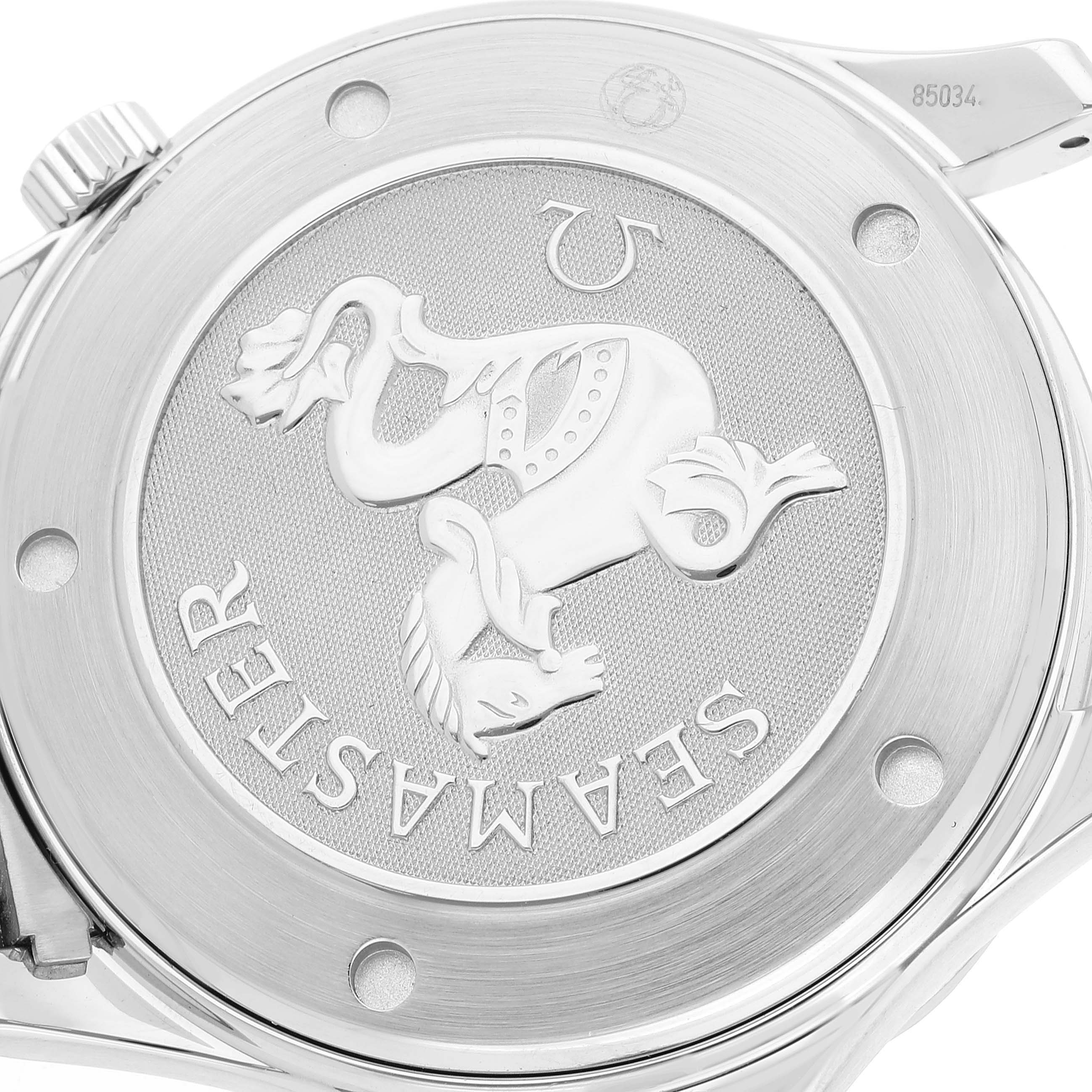 The image shows the case back of an Omega Seamaster 212.30.41.20.01.002 Men
s Stainless Steel Black Dial 212.30.41.20.01.002 Men
s Stainless Steel Black Dial watch, highlighting its engraving and branding.