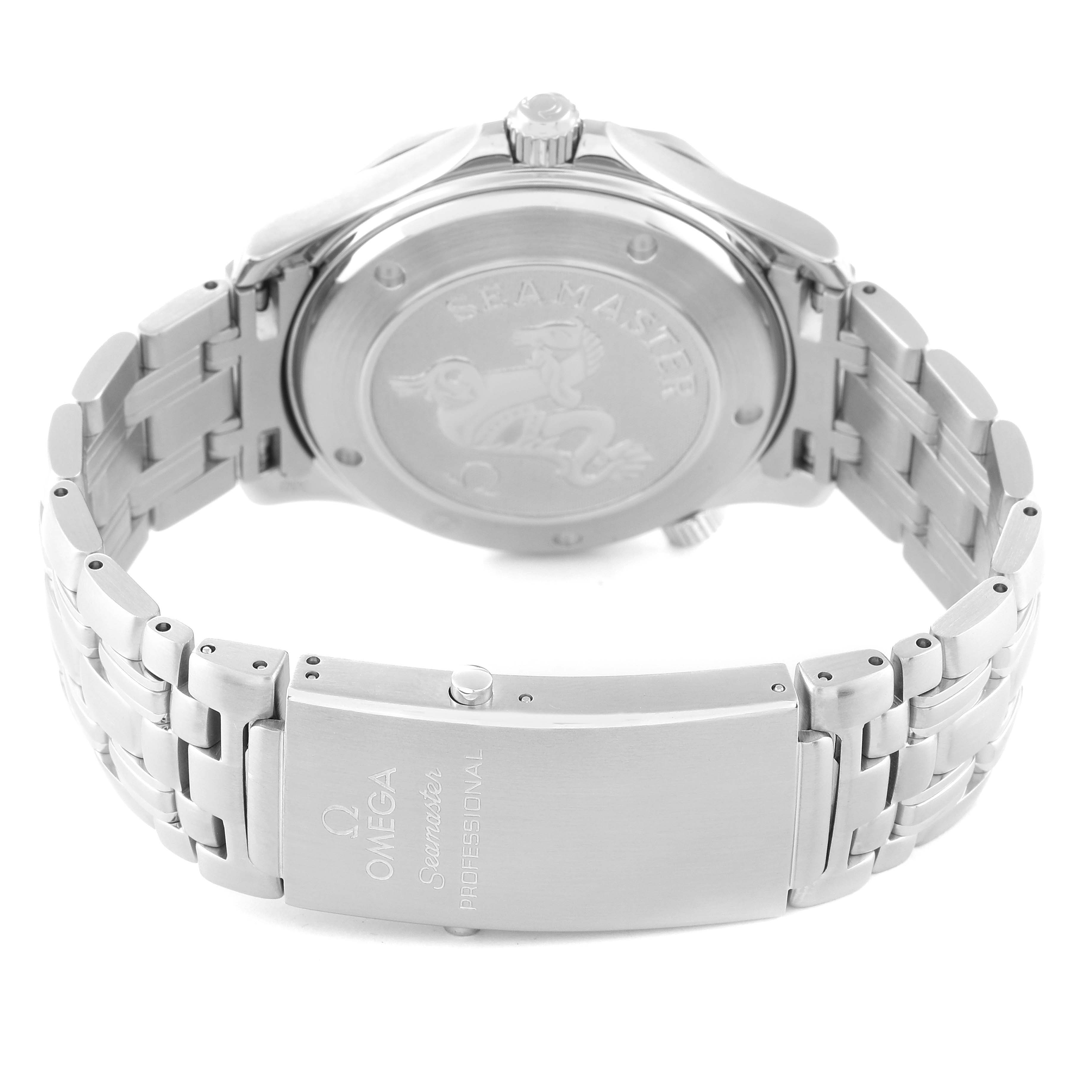 The photo shows the back casing and clasp of an Omega Seamaster 212.30.41.20.01.002 Men
s Stainless Steel Black Dial 212.30.41.20.01.002 Men
s Stainless Steel Black Dial watch at a rear angle.