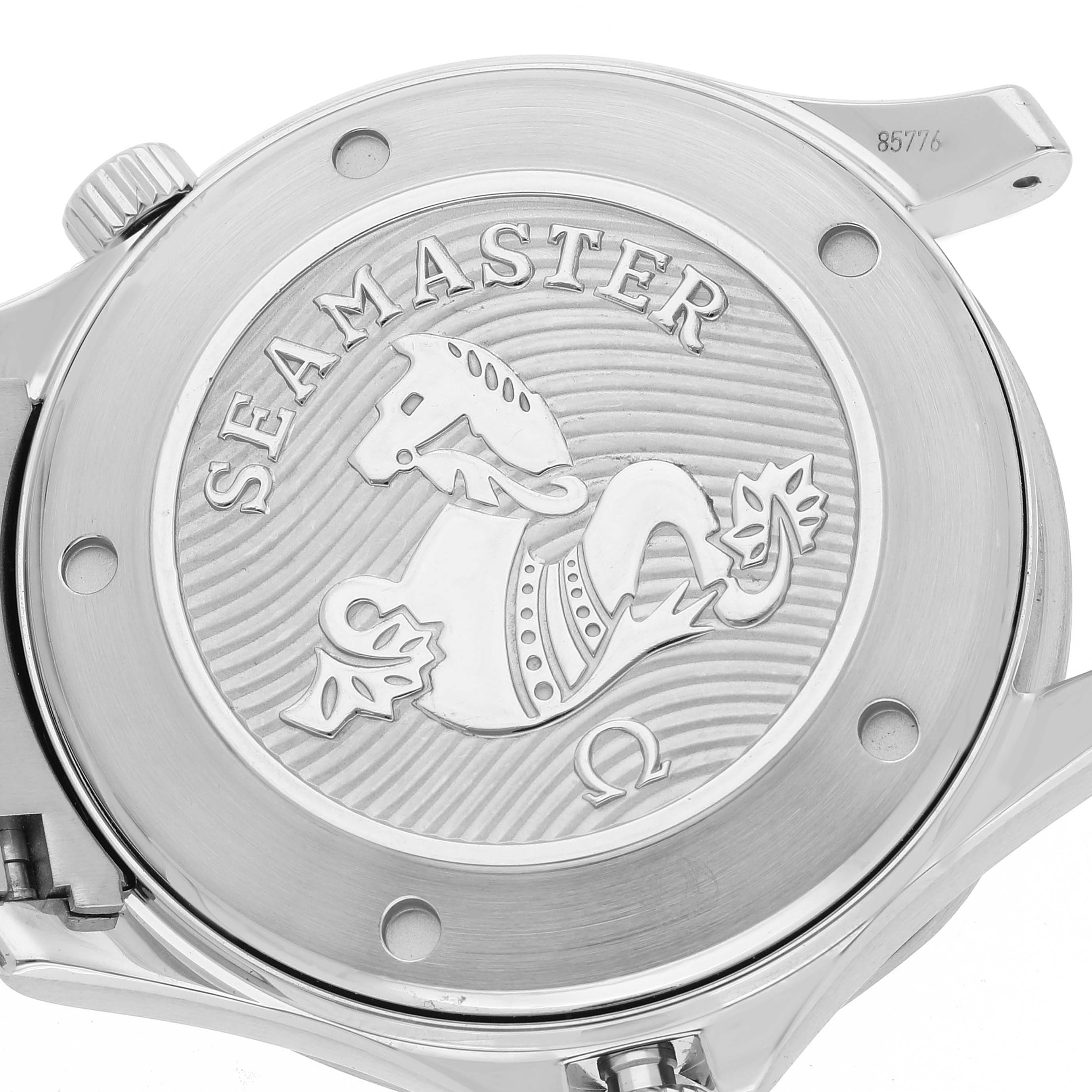 The image shows the back casing of an Omega Seamaster 212.30.41.20.01.003 Men's Stainless Steel Black Dial 212.30.41.20.01.003 Men's Stainless Steel Black Dial watch, featuring its engraved logo and design.