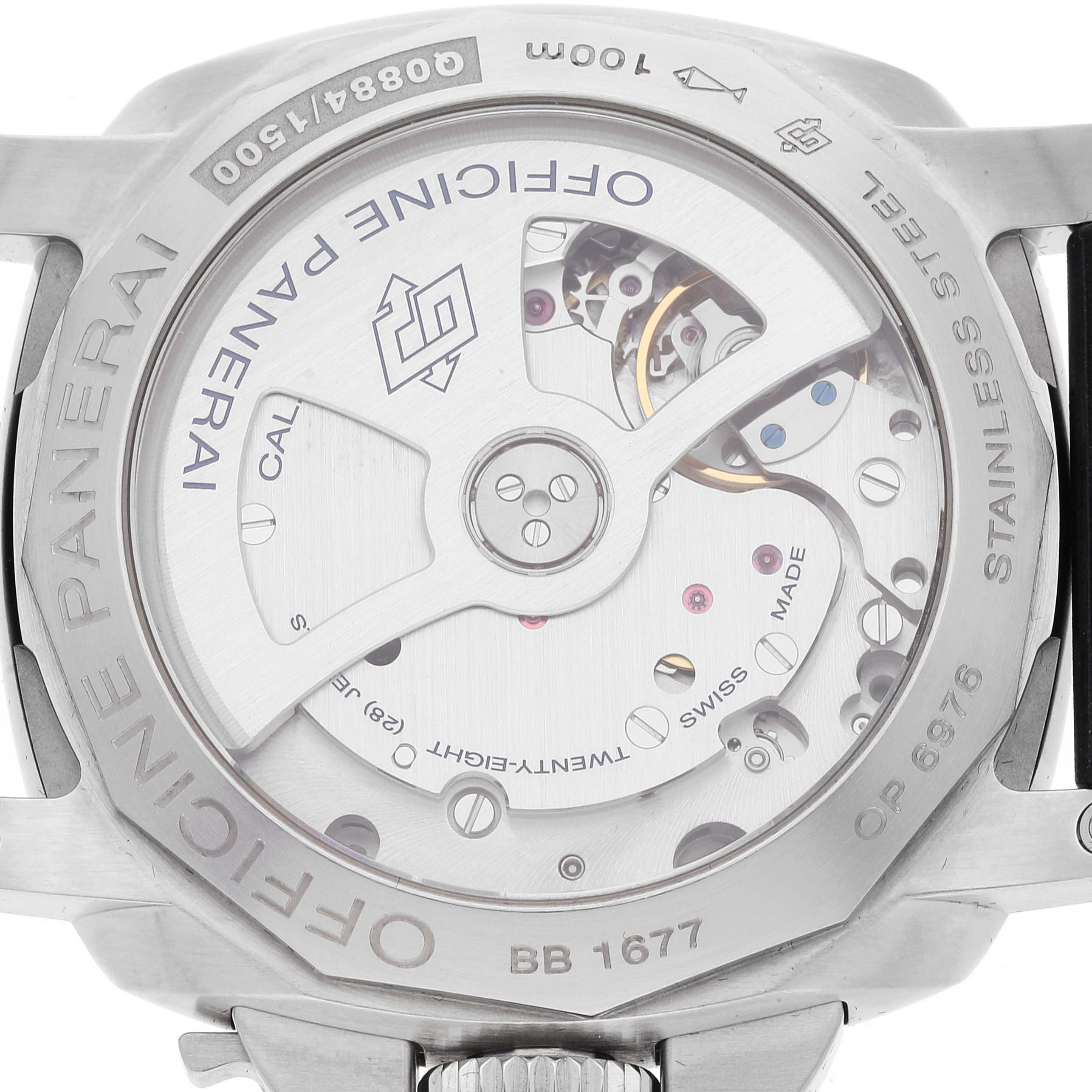 The image shows the back view of a Panerai Luminor PAM00392 Men's Stainless Steel Black Dial PAM00392 Men's Stainless Steel Black Dial watch, revealing the movement and inscriptions.