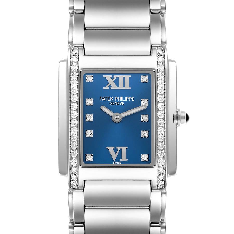 Patek Philippe Twenty-4 Blue Dial Steel Diamond Ladies Watch 4910 SwissWatchExpo