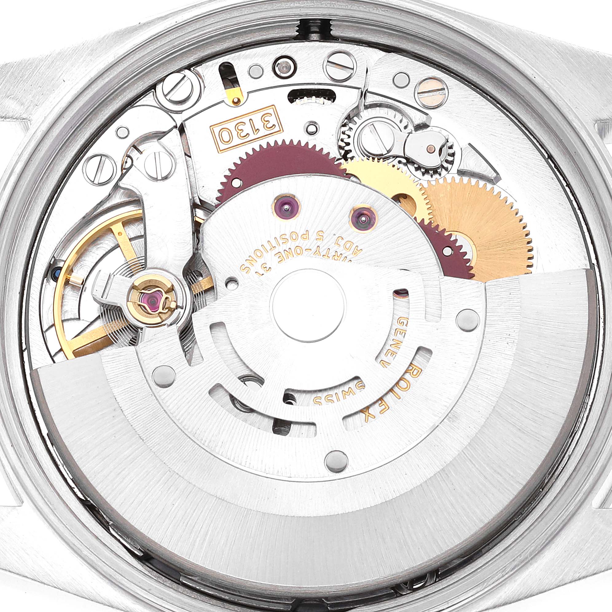 This image shows the inner mechanical movement of the Rolex Air-King 14000 Men's Stainless Steel Silver Dial 14000 Men's Stainless Steel Silver Dial watch from a top-down angle.
