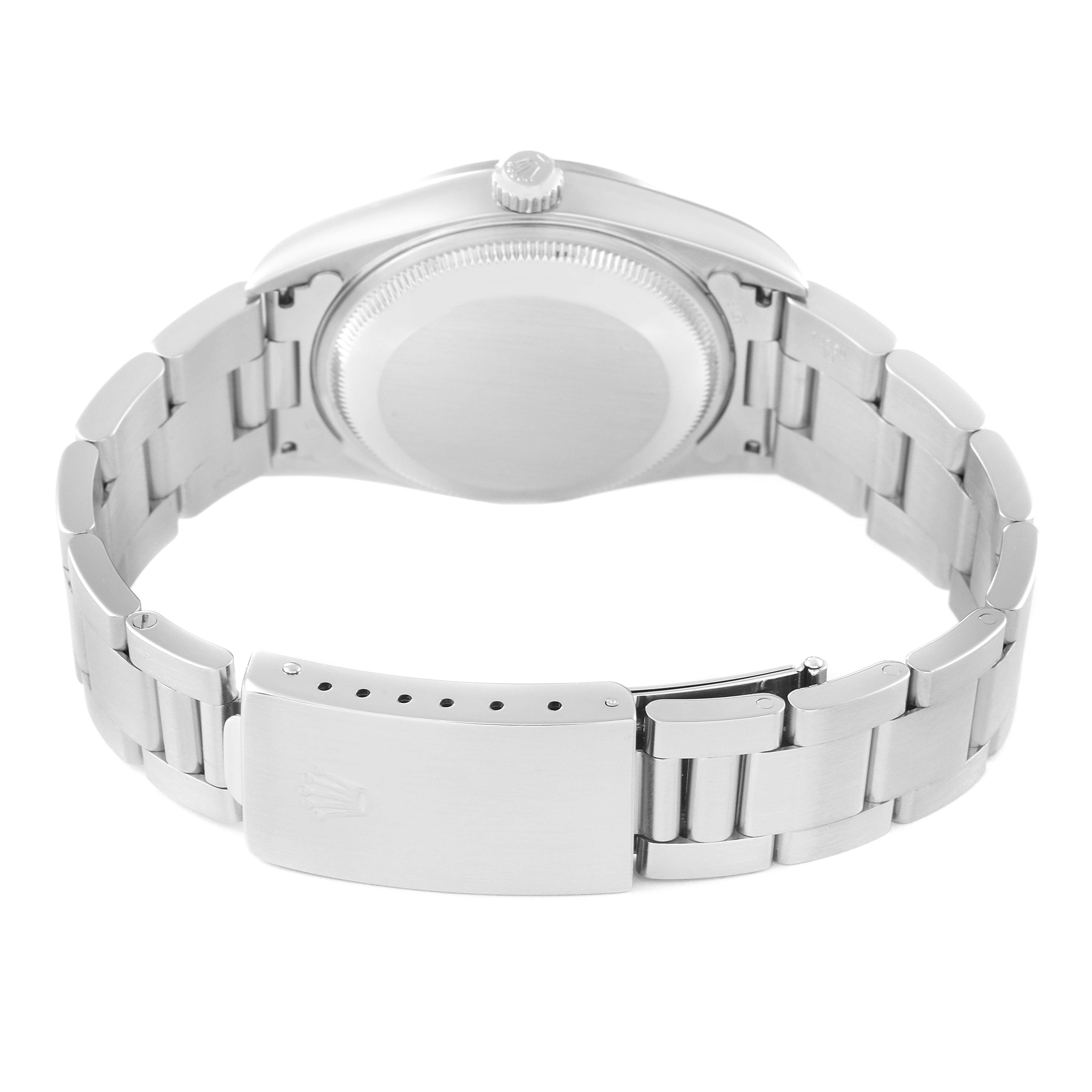 This image shows the back view of a Rolex Date 15200 Men
s Stainless Steel Black Dial 15200 Men
s Stainless Steel Black Dial model watch, focusing on the bracelet and clasp.