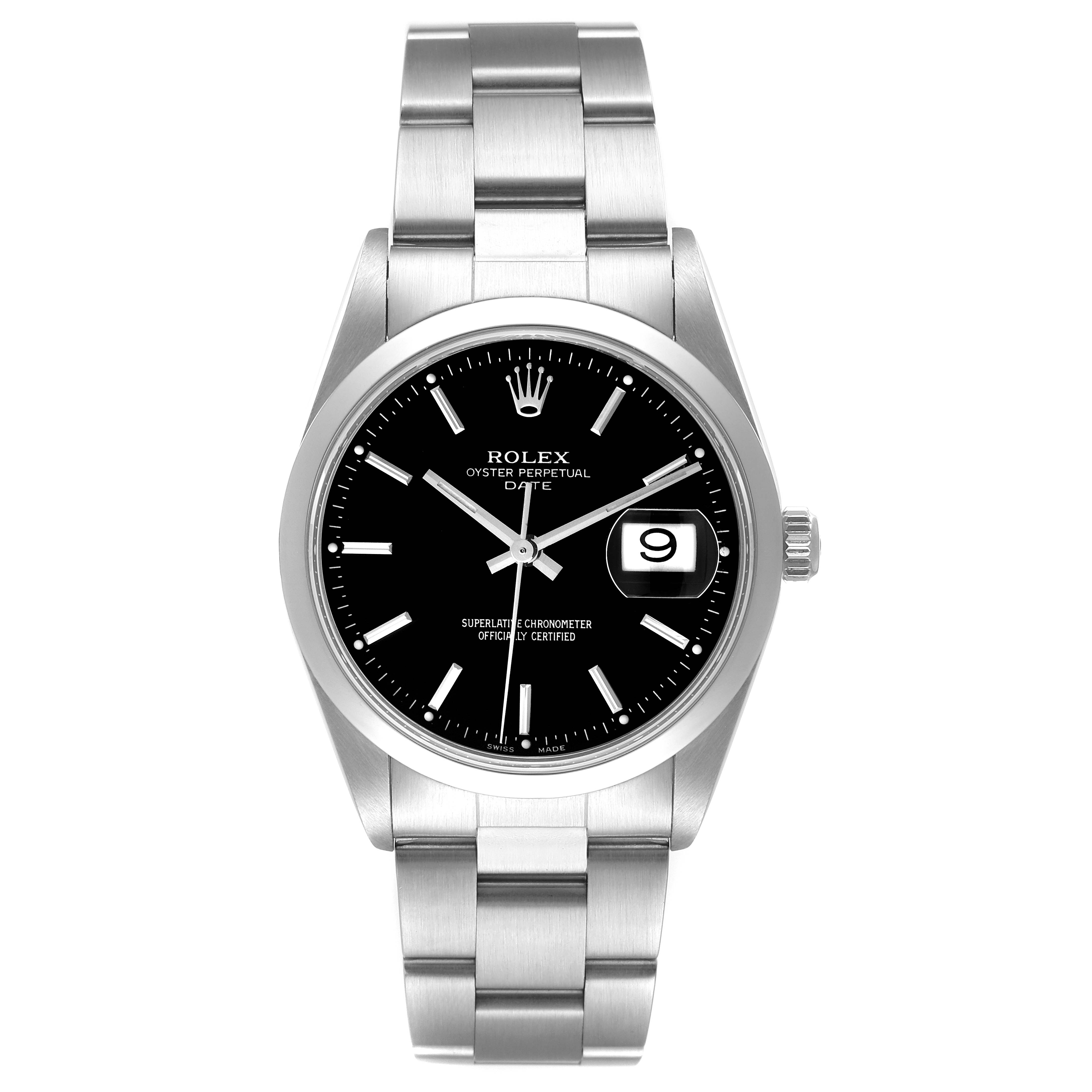 Rolex Date Black Dial Oyster Bracelet Steel Mens Watch 15200 ...