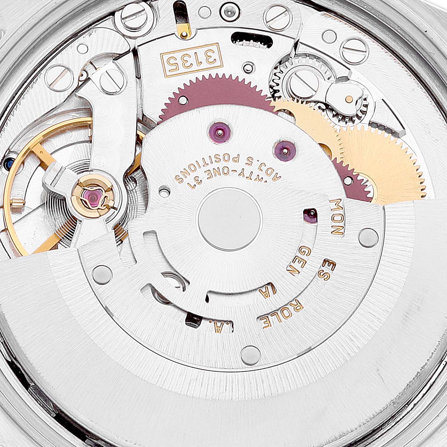 This image shows the interior movement mechanism of a Rolex Date 15210 Men
s Stainless Steel Black Dial 15210 Men
s Stainless Steel Black Dial model watch at a close-up angle.