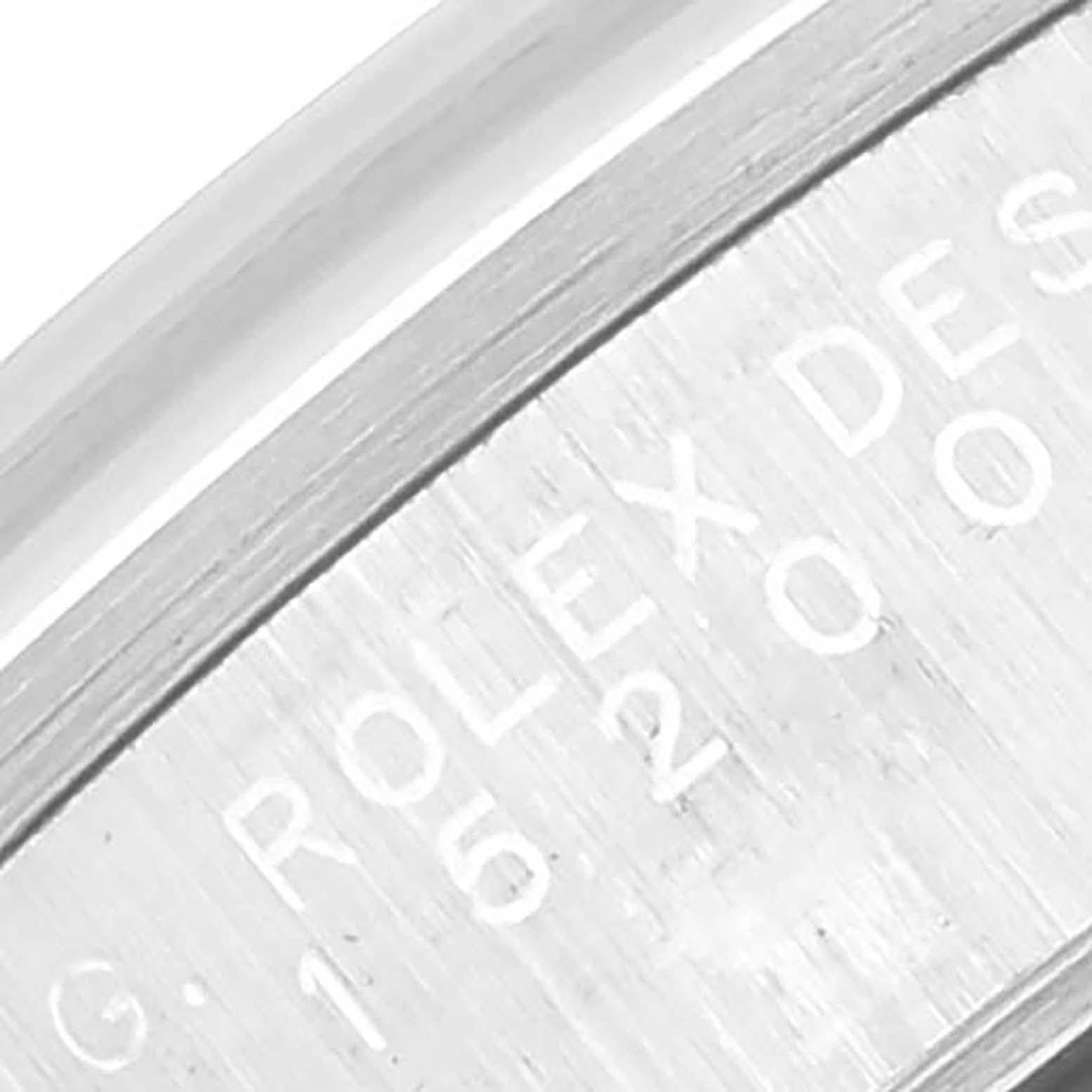 The image shows a close-up of the side engraving on a Rolex Date 15200 Men's Stainless Steel White Dial 15200 Men's Stainless Steel White Dial model watch.