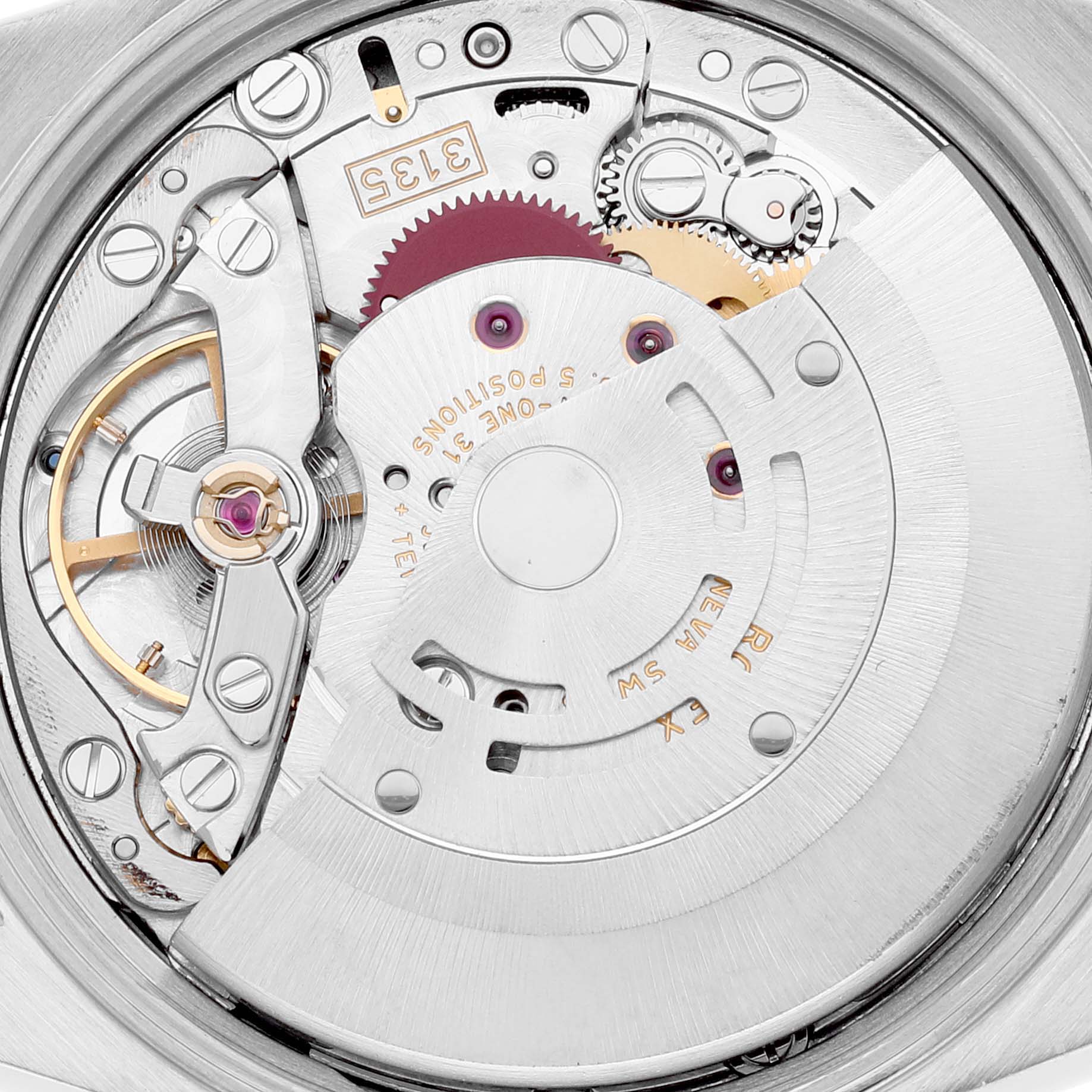 This image shows a close-up of the movement parts of a Rolex Date 15200 Men's Stainless Steel White Dial 15200 Men's Stainless Steel White Dial model watch.