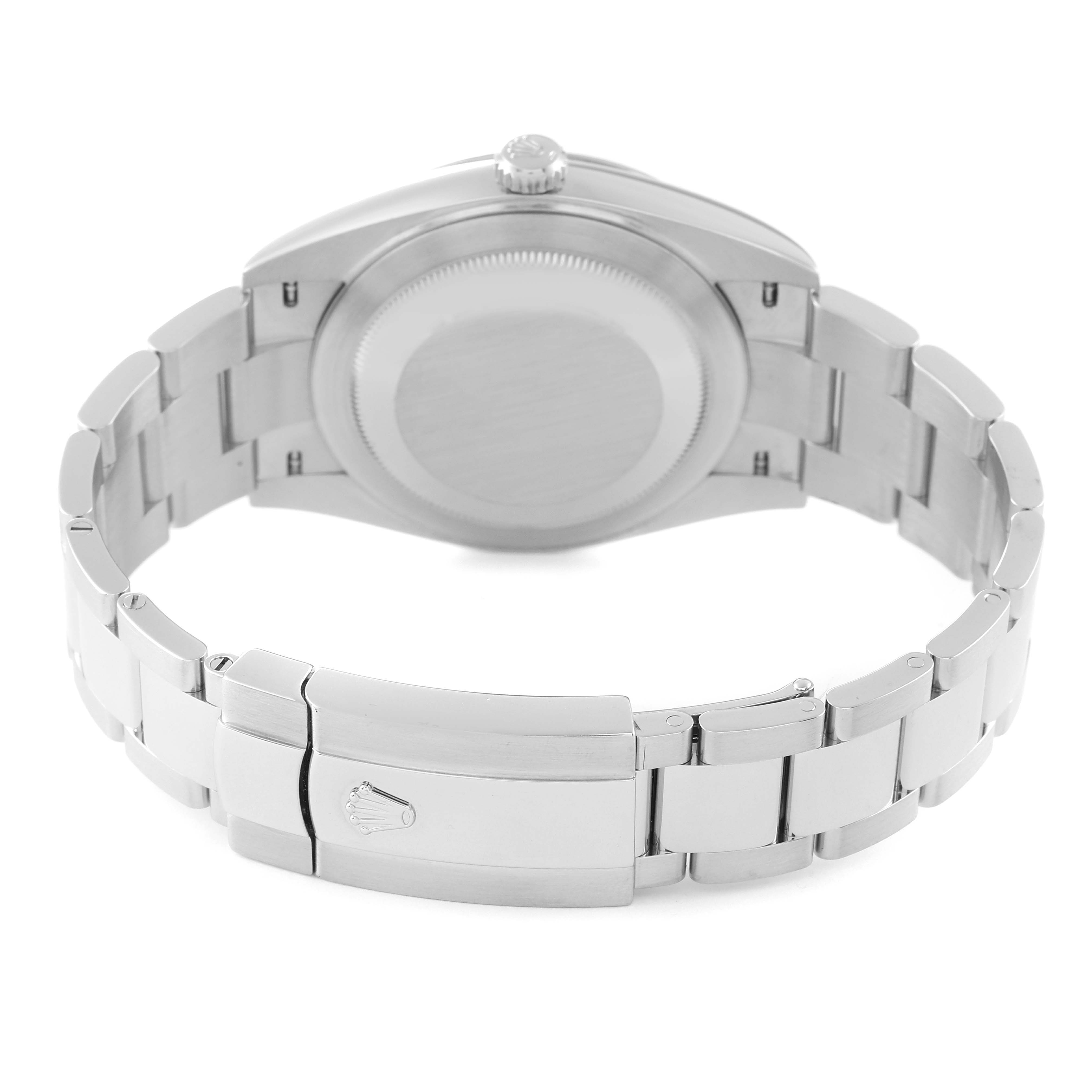 The image shows the back view and bracelet of the Rolex Datejust 41 126334 Men
s Stainless Steel Grey Dial 126334 Men
s Stainless Steel Grey Dial model, highlighting the clasp and case back.