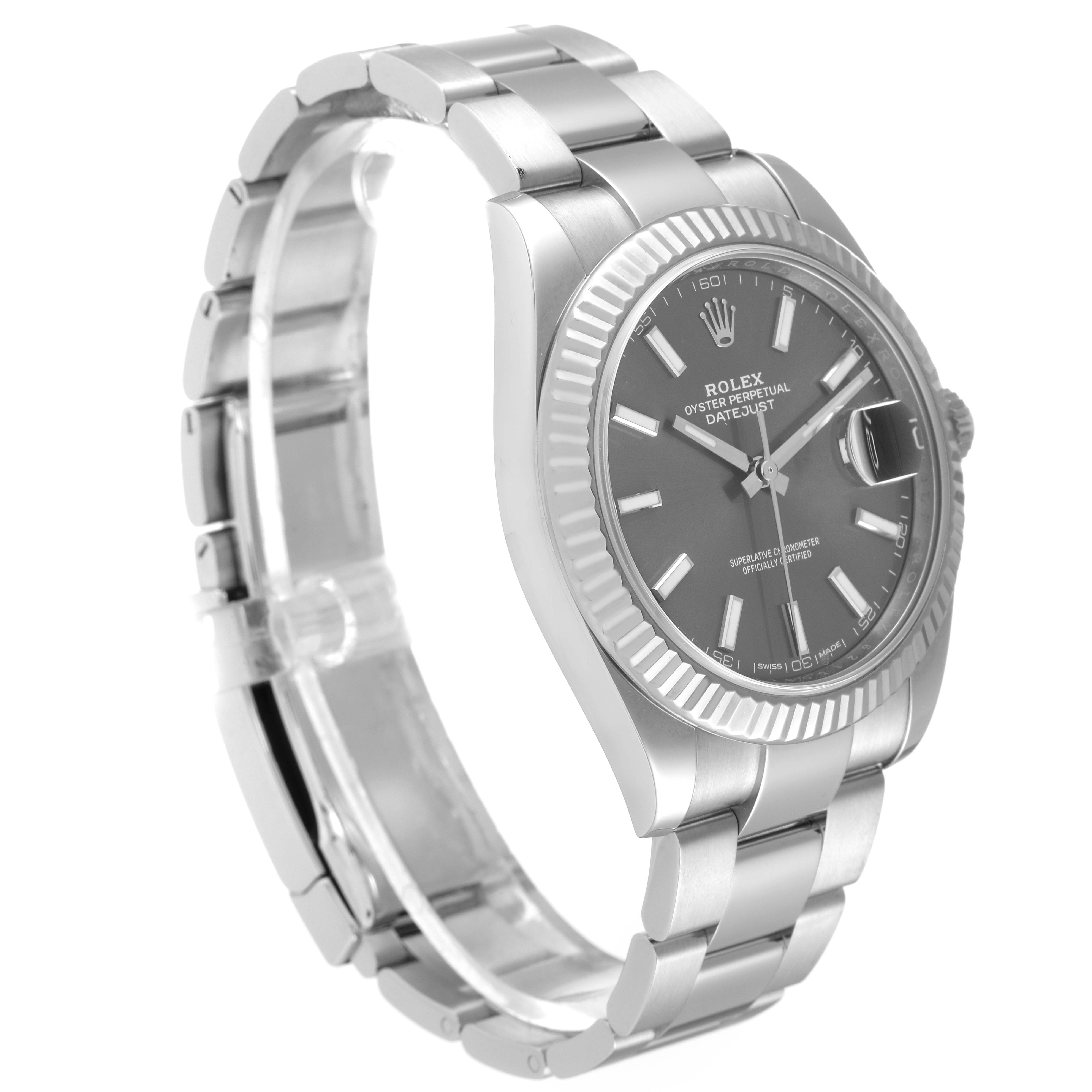 The Rolex Datejust 41 126334 Men
s Stainless Steel Grey Dial 126334 Men
s Stainless Steel Grey Dial model is shown at a slight side angle, highlighting the bracelet, bezel, and face.