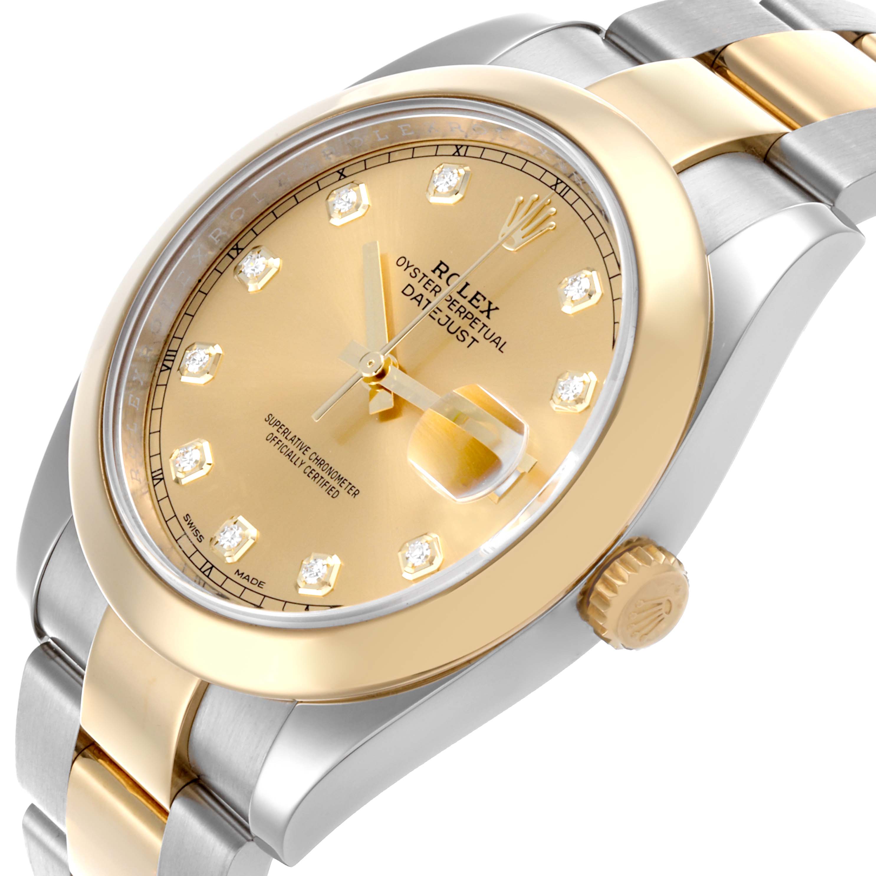 The Rolex Datejust 41 126303 Men's Steel and Gold (two tone) Champagne Dial 126303 Men's Steel and Gold (two tone) Champagne Dial is shown at a slight angle, highlighting the dial, gold bezel, and two-tone bracelet.