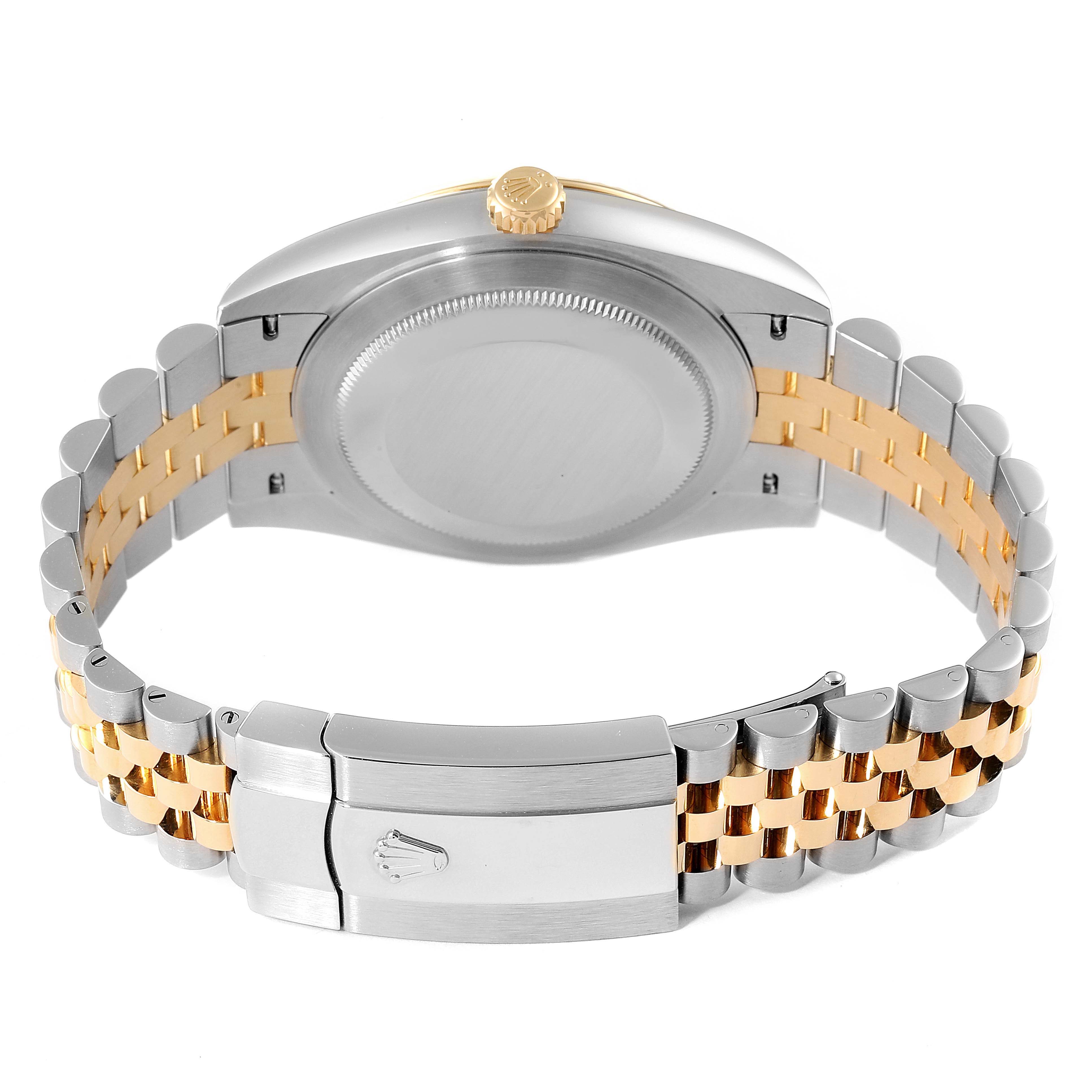 This image shows the back view of the Rolex Datejust 41 126333 Men's Steel and Gold (two tone) Grey Dial 126333 Men's Steel and Gold (two tone) Grey Dial, including the clasp and bracelet.