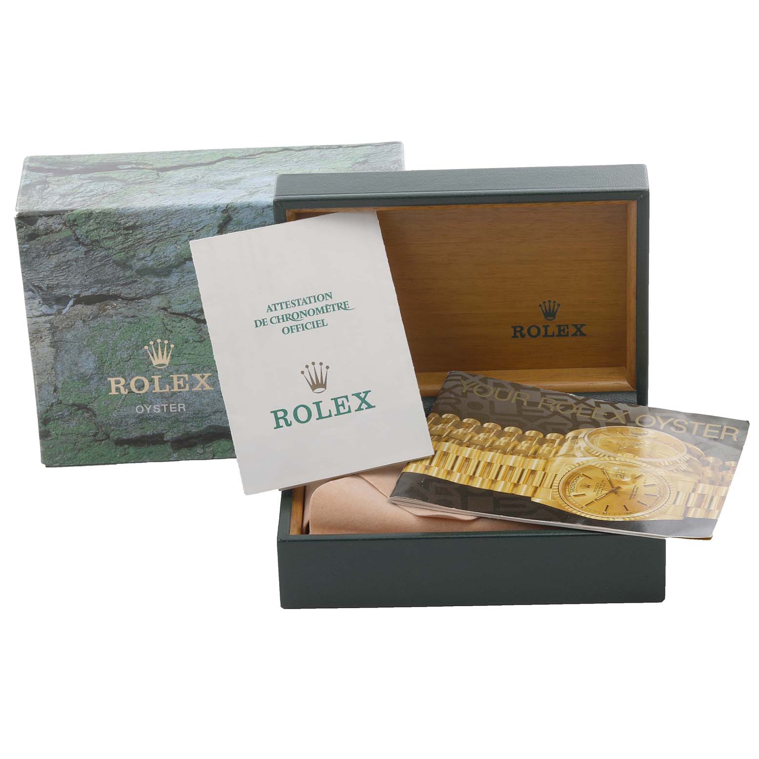 The image shows the packaging of a Rolex Mid-Size 68273 Women's Steel and Gold (two tone) White Dial 68273 Women's Steel and Gold (two tone) White Dial model, with the box, booklets, and warranty card visible.