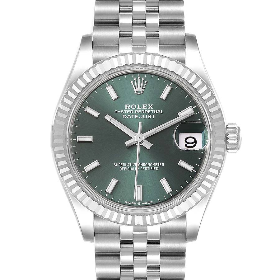 Rolex Datejust Midsize Steel White Gold Mint Green Dial Watch 278274 Unworn SwissWatchExpo